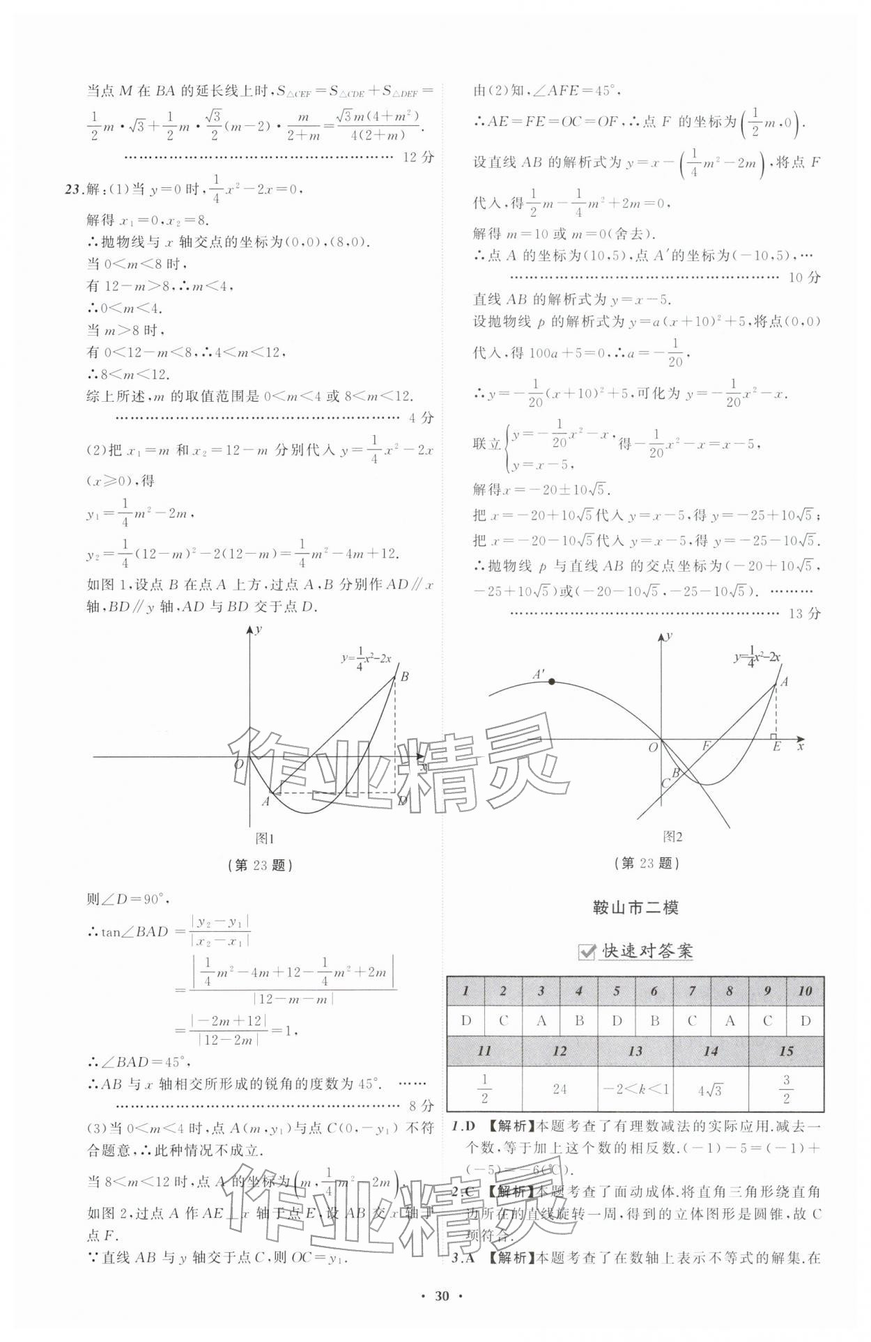 2026年中考必备辽宁师范大学出版社数学辽宁专版&nbsp;参考答案第30页