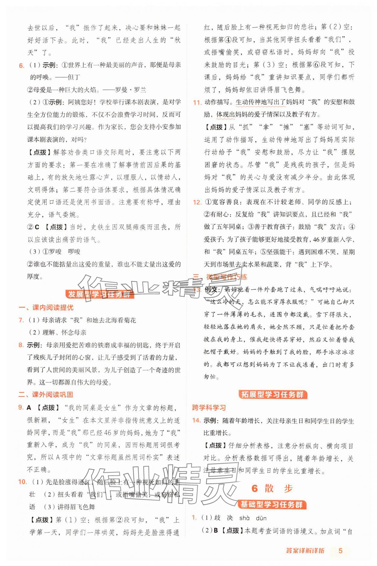 2024年综合应用创新题典中点七年级语文上册人教版安徽专版 参考答案第5页