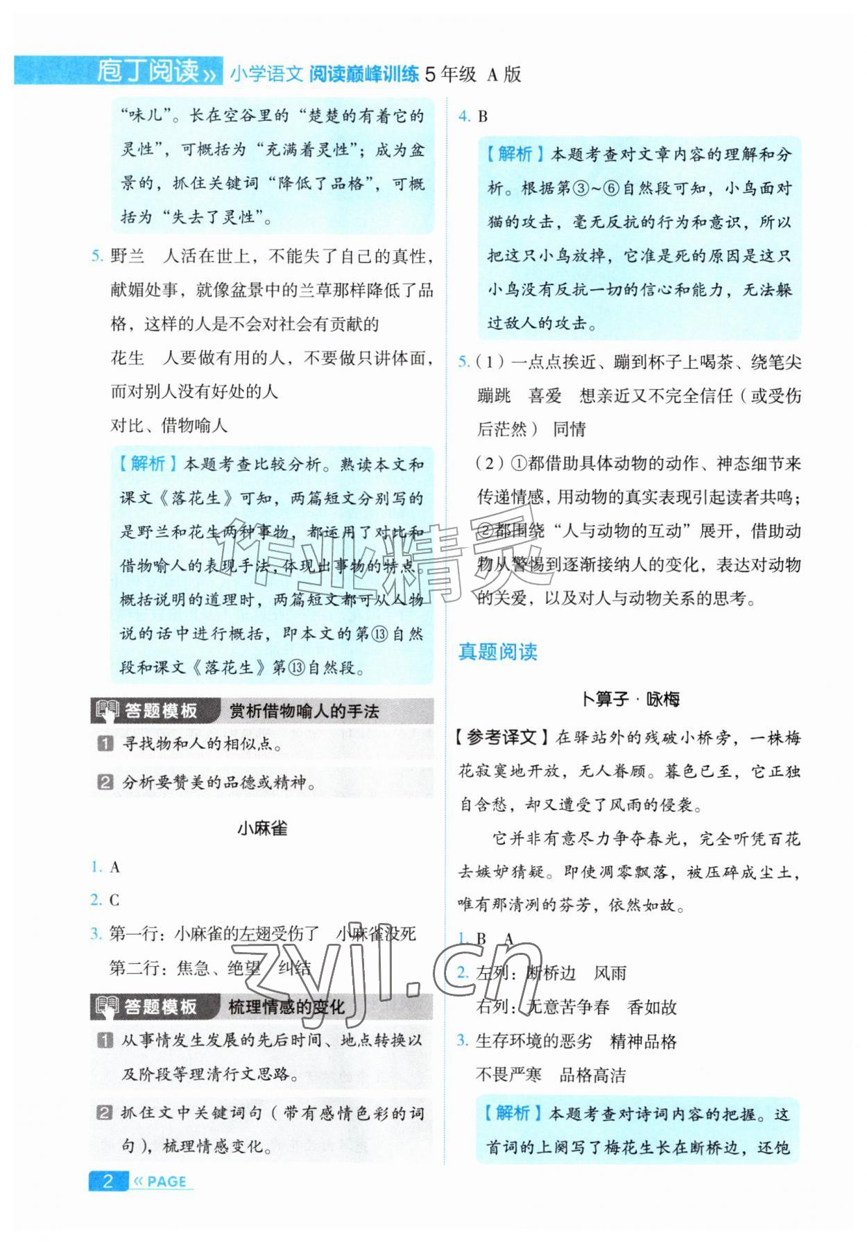 2026年庖丁阅读小学语文阅读巅峰训练五年级&nbsp;第2页
