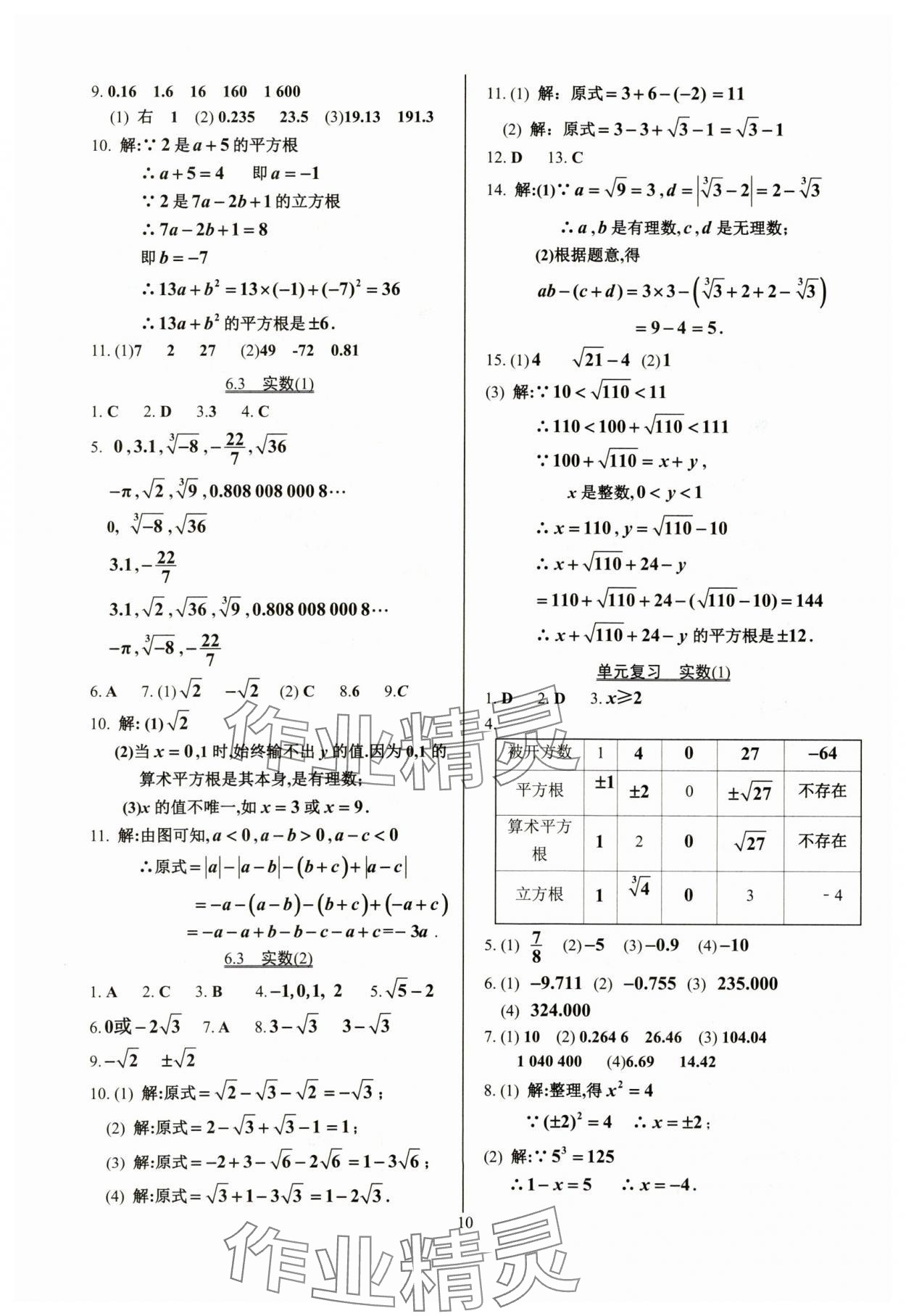 2024年活頁練習(xí)七年級數(shù)學(xué)下冊人教版 參考答案第10頁