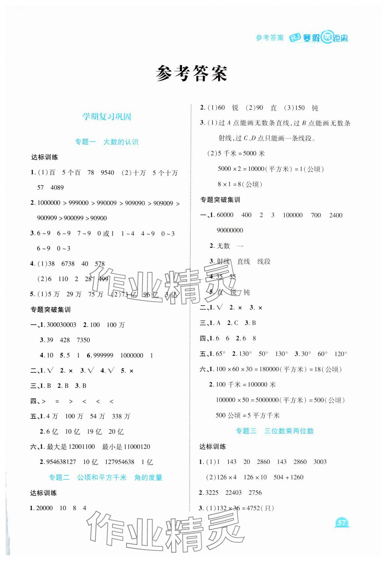 2025年寒假零距離四年級(jí)數(shù)學(xué)人教版 第1頁(yè)