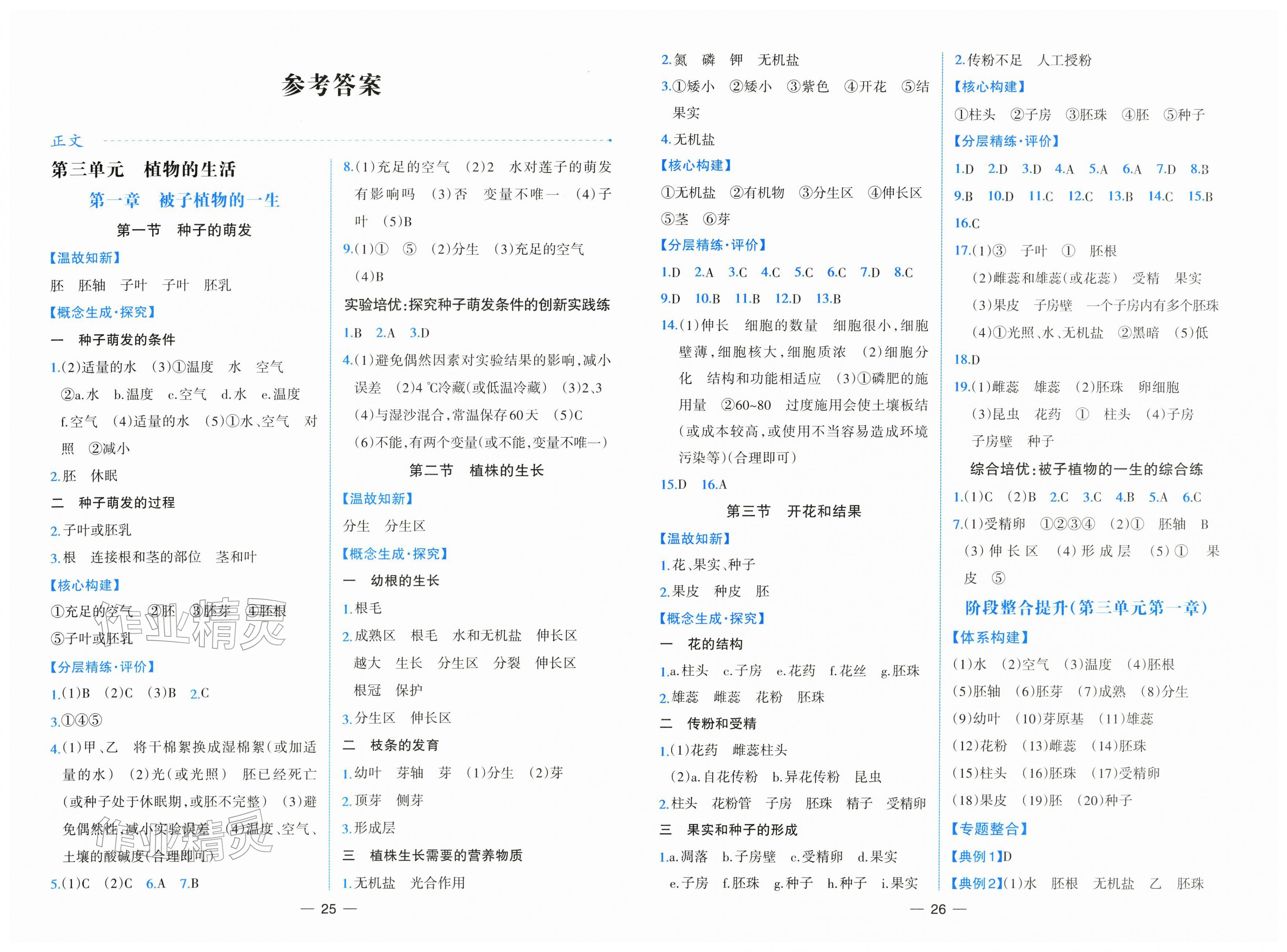 2026年课时练人民教育出版社七年级生物下册人教版&nbsp;第1页