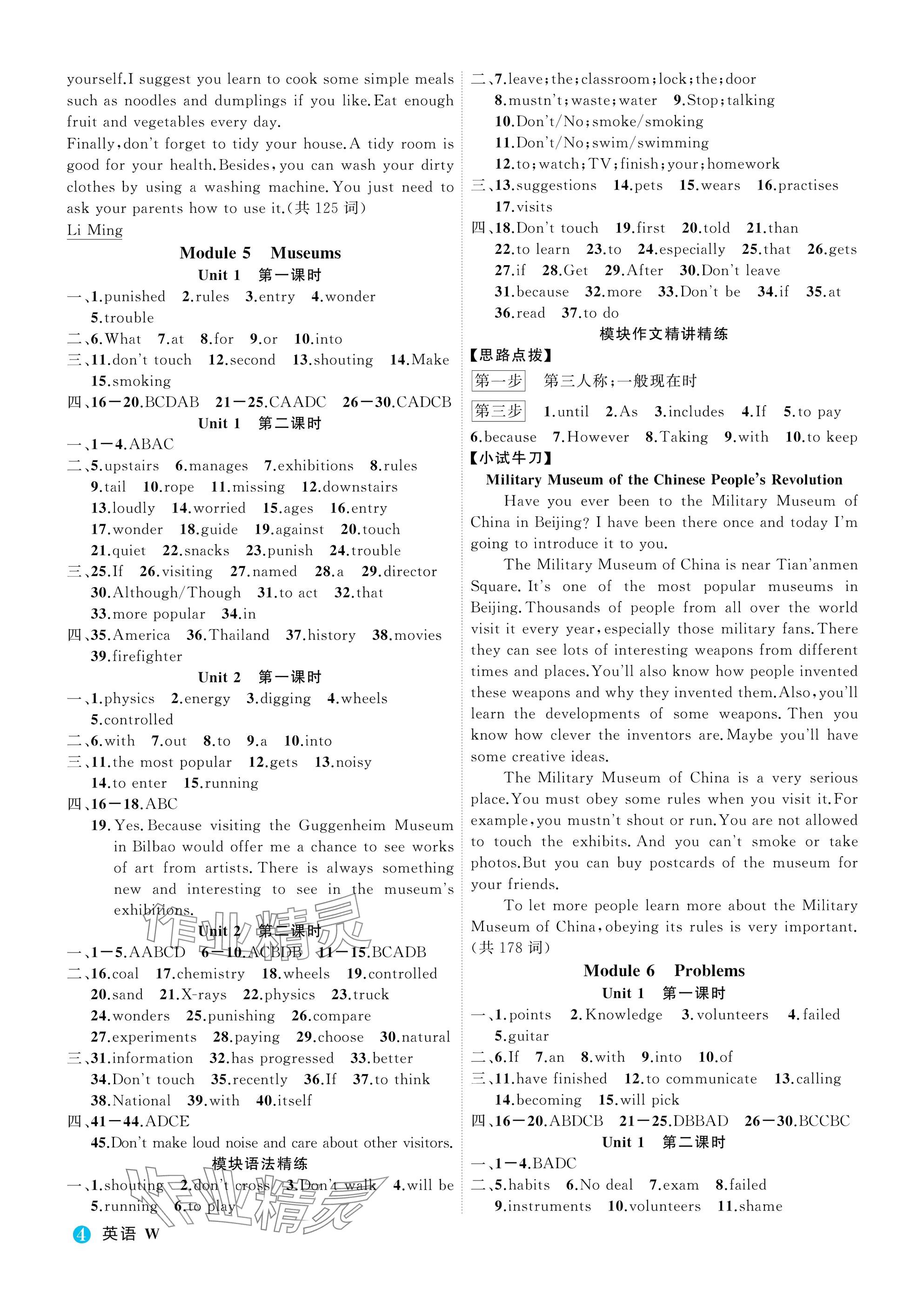 2025年名师面对面学科素养评价九年级英语全一册外研版&nbsp;参考答案第4页