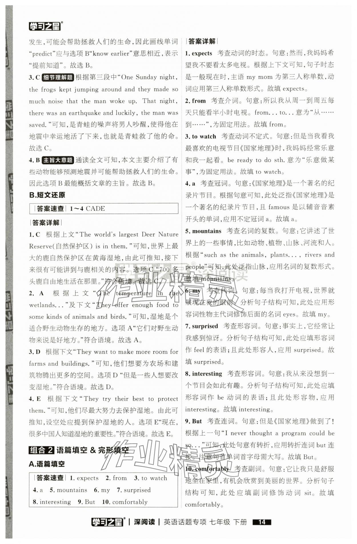 2025年學(xué)習(xí)之星深閱讀七年級英語下冊 第14頁