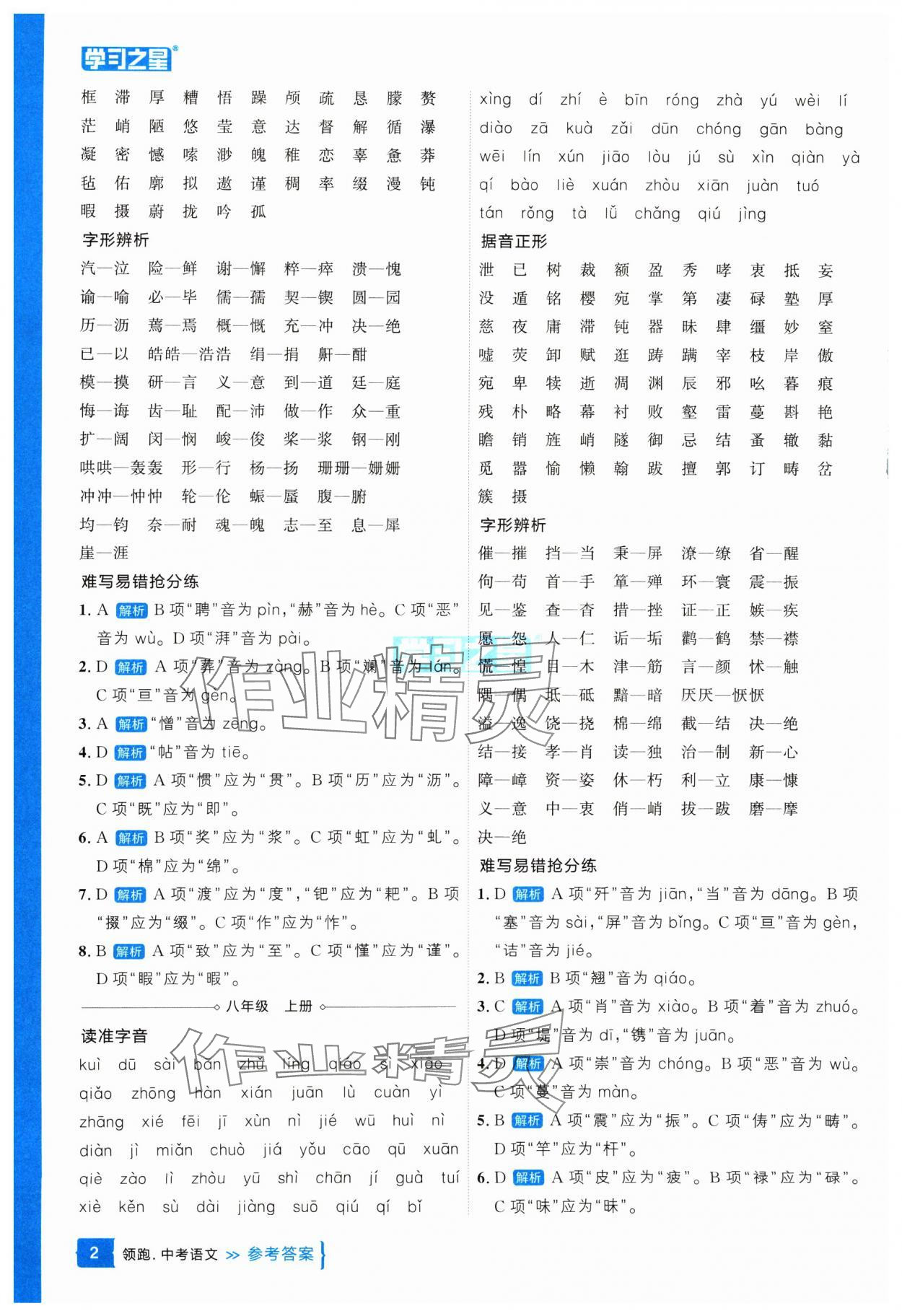 25年領(lǐng)跑中考語文一輪總復(fù)習遼寧專版 參考答案第2頁