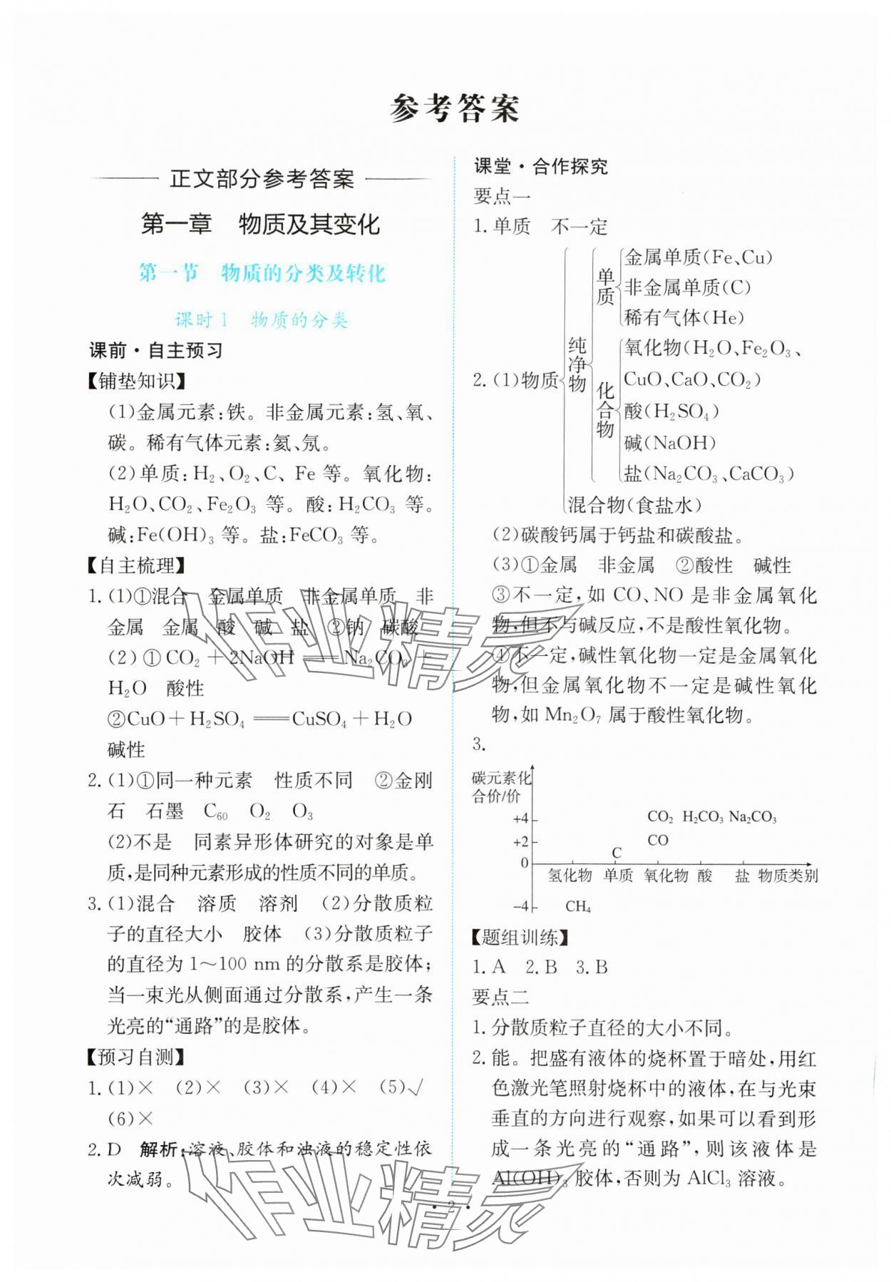 2023年能力培養(yǎng)與測試高中化學必修第一冊人教版 參考答案第1頁