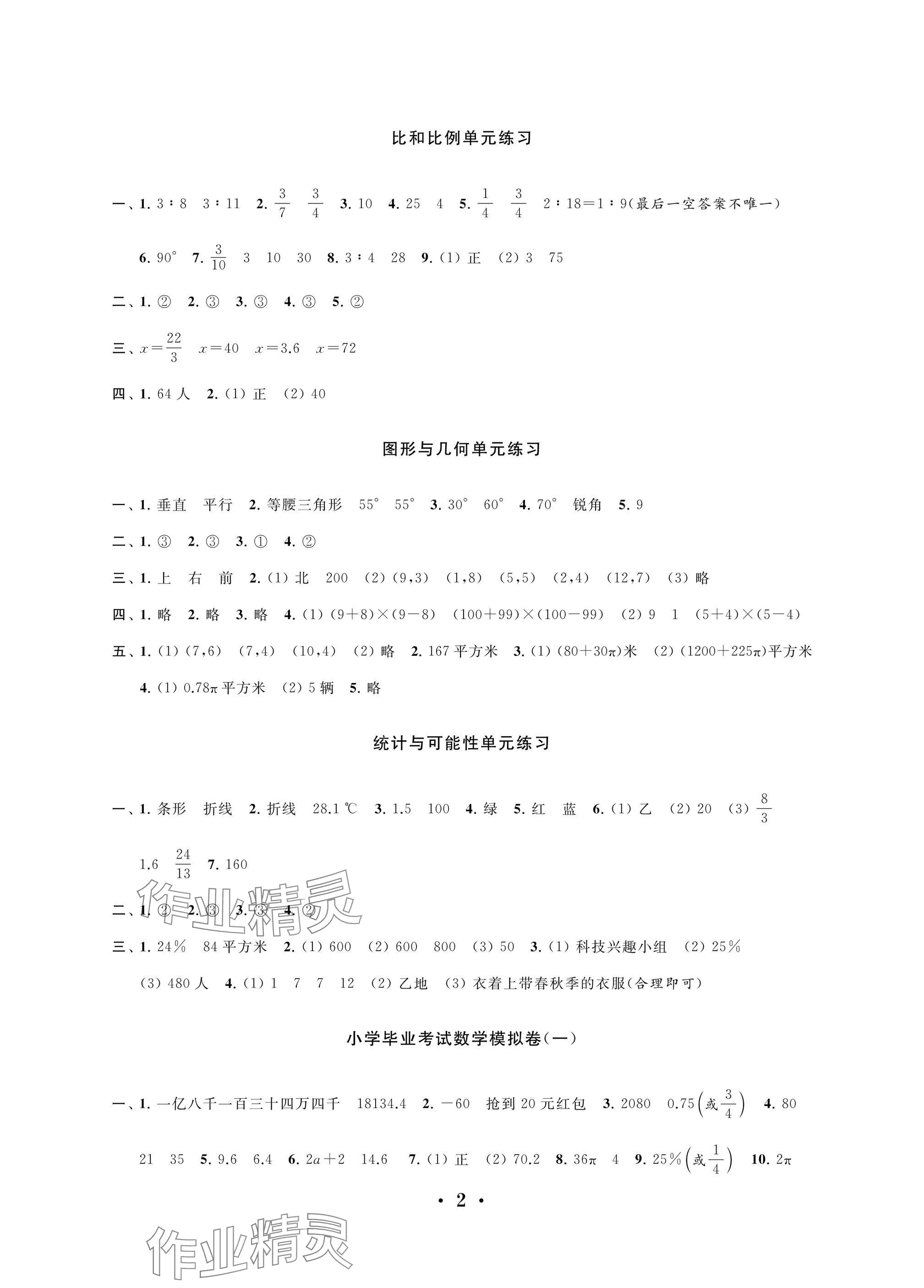 2025年新思维冲刺小升初达标总复习数学提升版 参考答案第2页