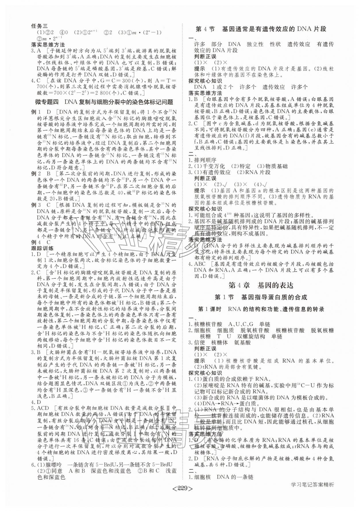 2026年步步高学习笔记生物必修2人教版&nbsp;参考答案第8页