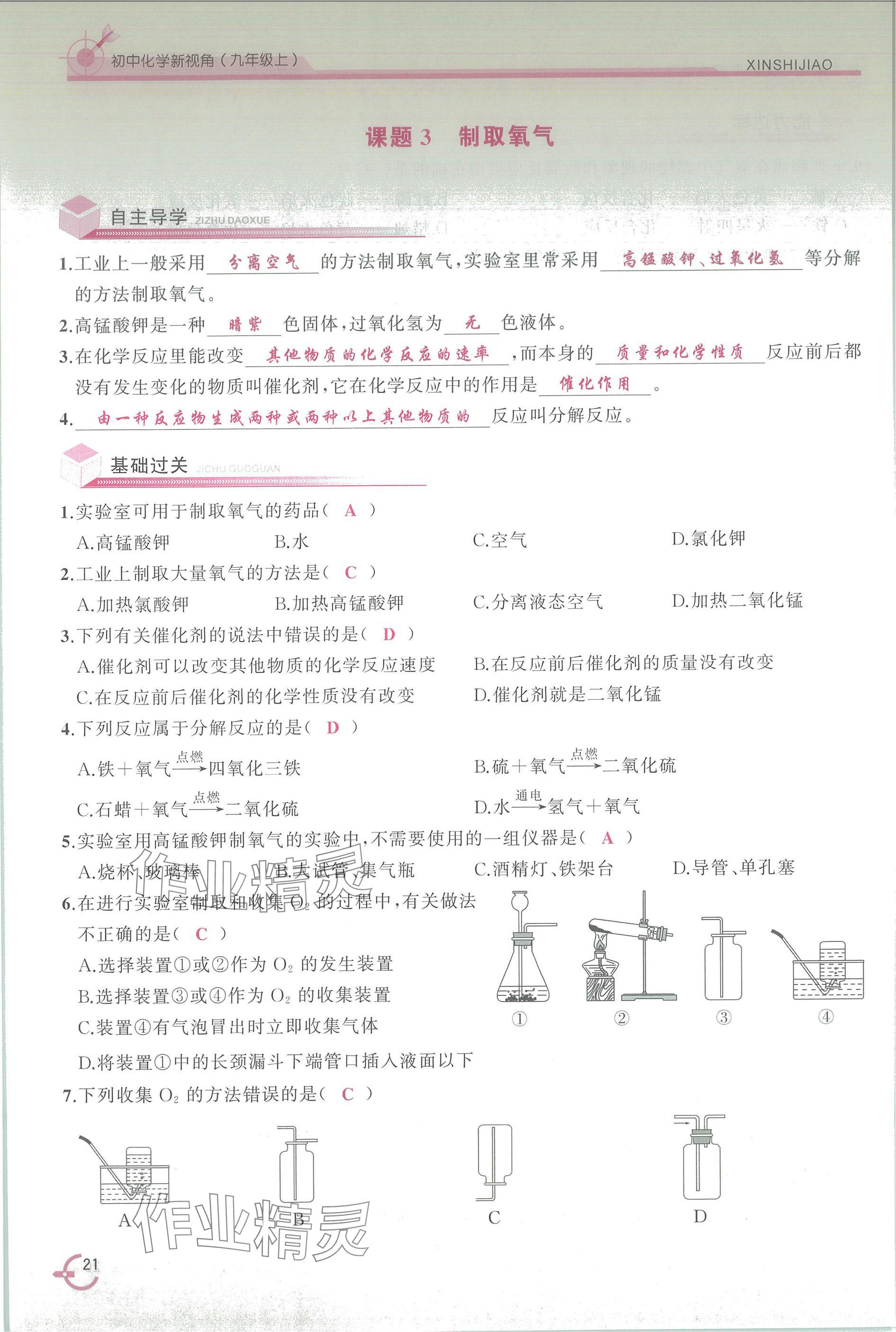 2025年新视角教辅系列丛书九年级化学上册人教版 参考答案第21页