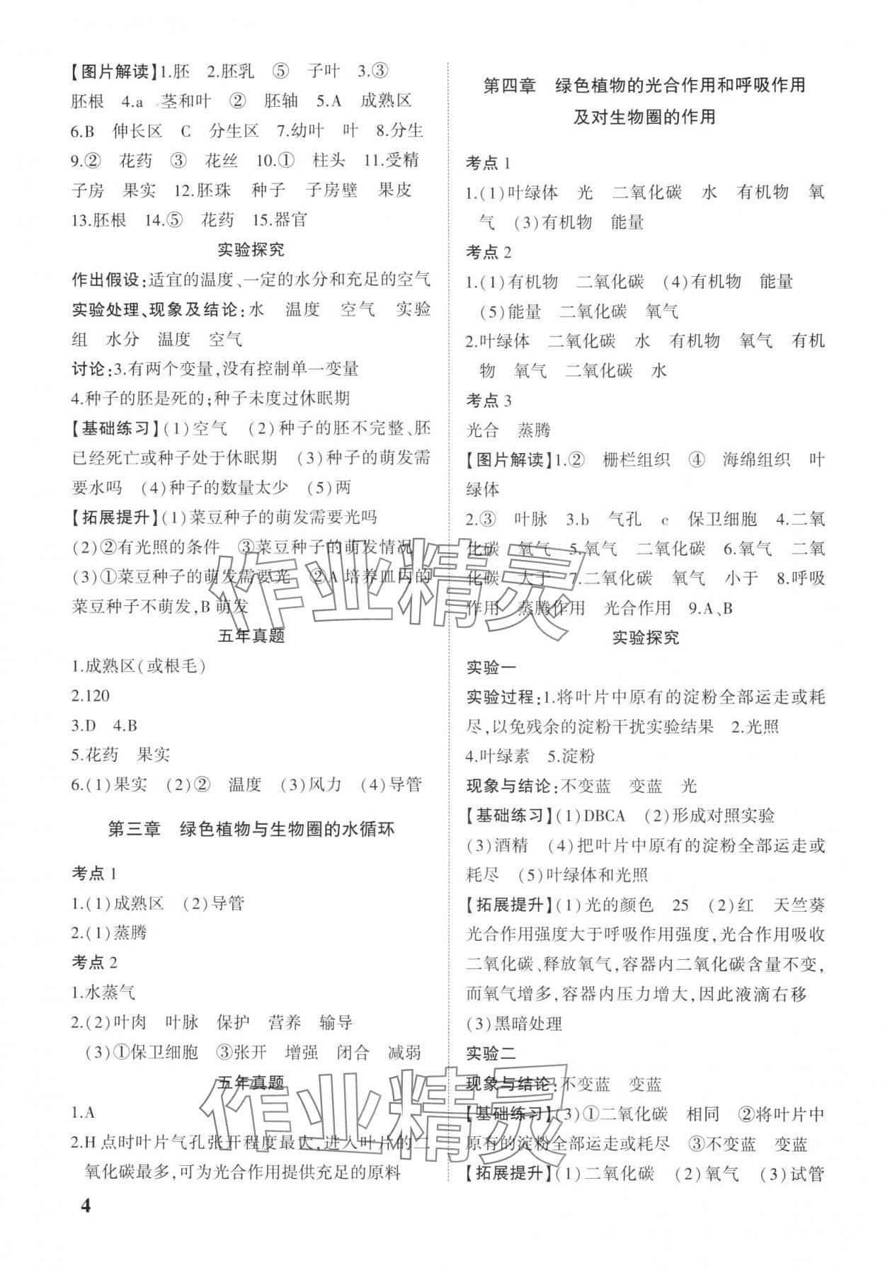 2025年河南中考第一輪總復(fù)習(xí)一本全生物 參考答案第3頁