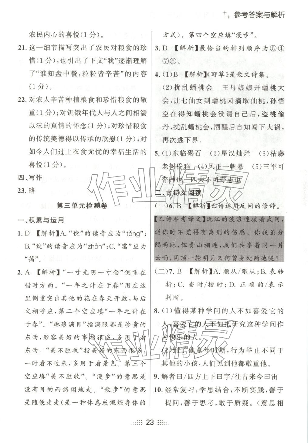 2025年点石成金金牌夺冠七年级语文上册人教版辽宁专版 参考答案第6页