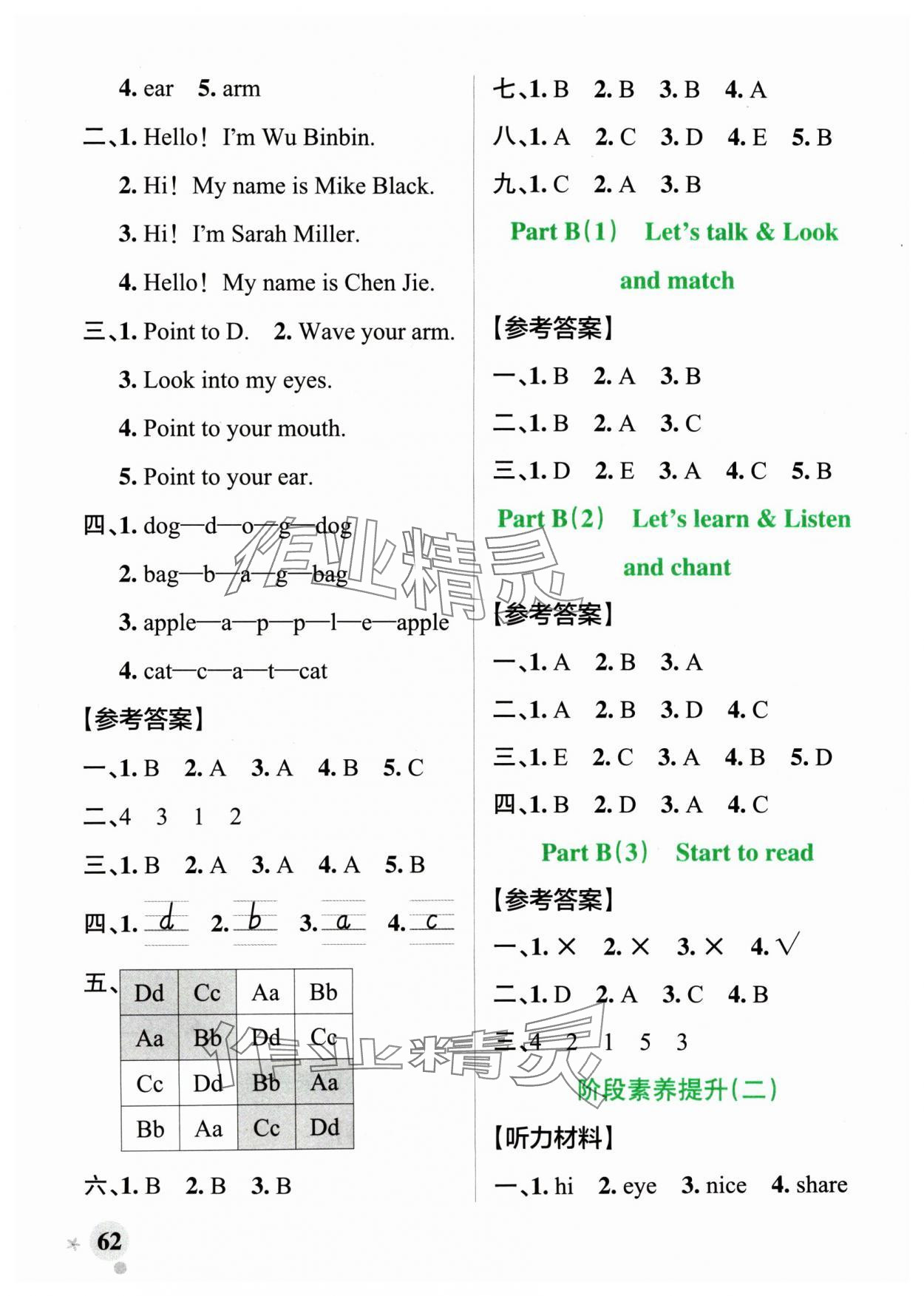 2024年小學(xué)學(xué)霸作業(yè)本三年級(jí)英語(yǔ)上冊(cè)人教版 參考答案第2頁(yè)