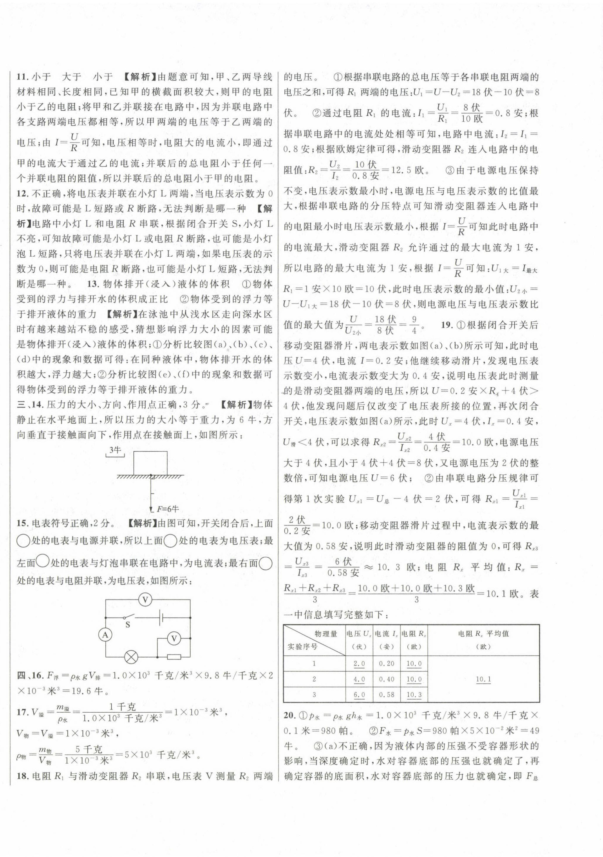 2020~2024年中考一模卷实战真题卷物理 参考答案第8页