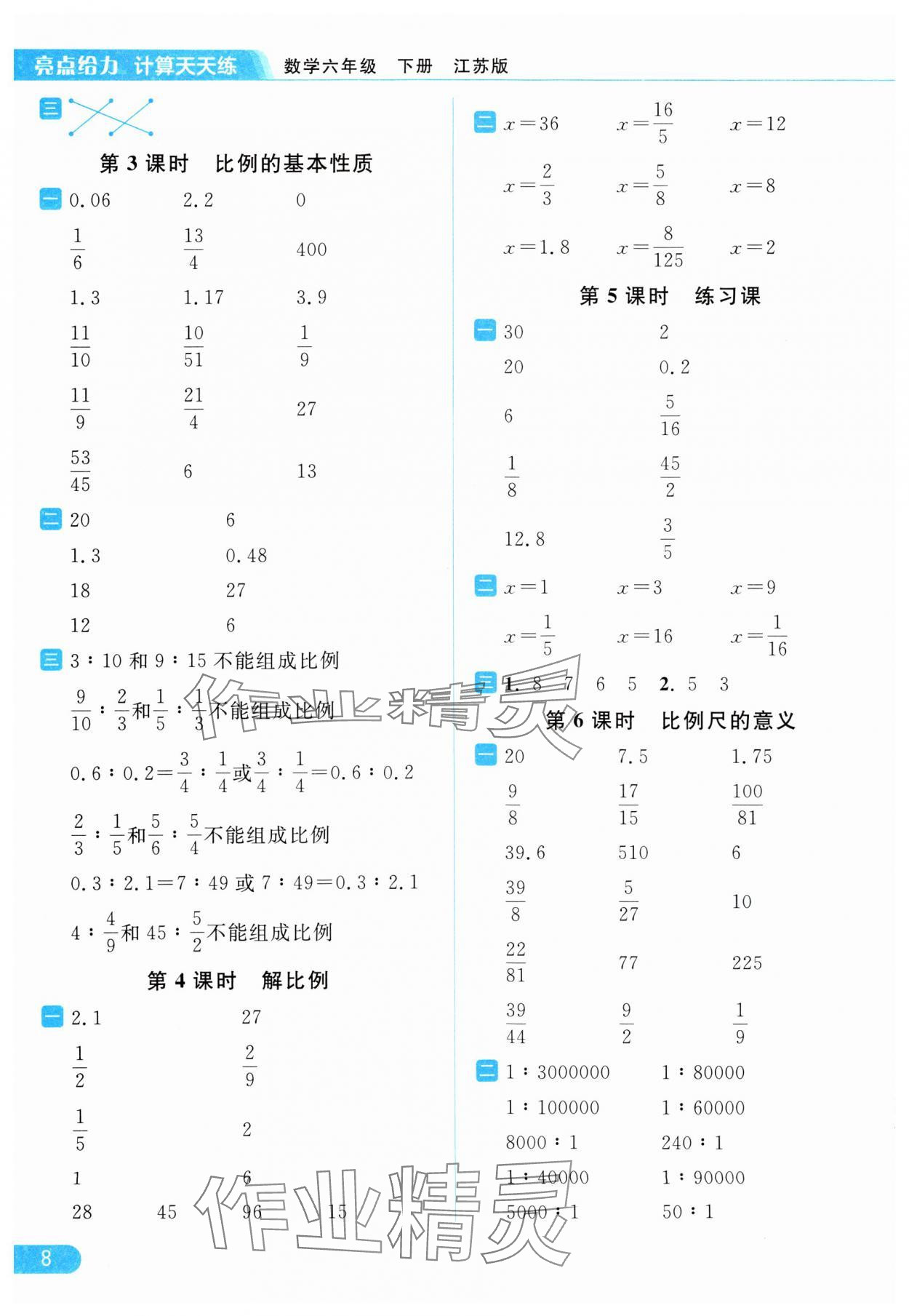 2024年亮點給力計算天天練六年級數(shù)學下冊蘇教版 第8頁