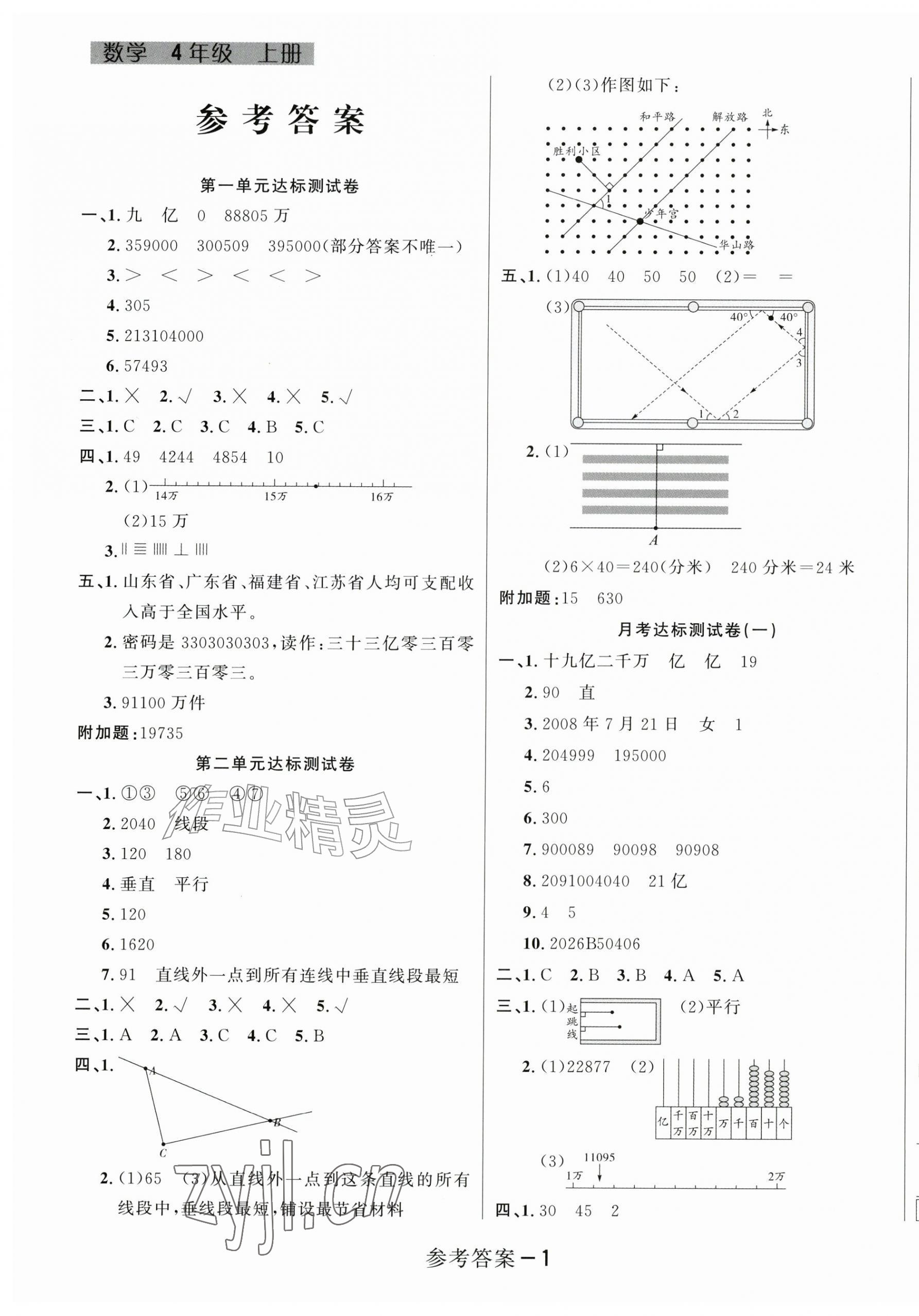 2026年名校点金卷黑龙江美术出版社四年级数学上册北师大版&nbsp;参考答案第1页