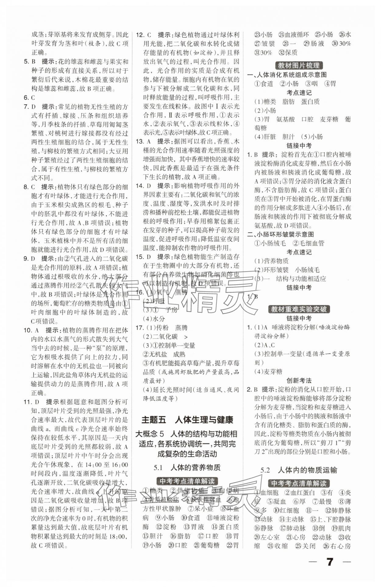 2025年河北中考总动员生物&nbsp;参考答案第7页