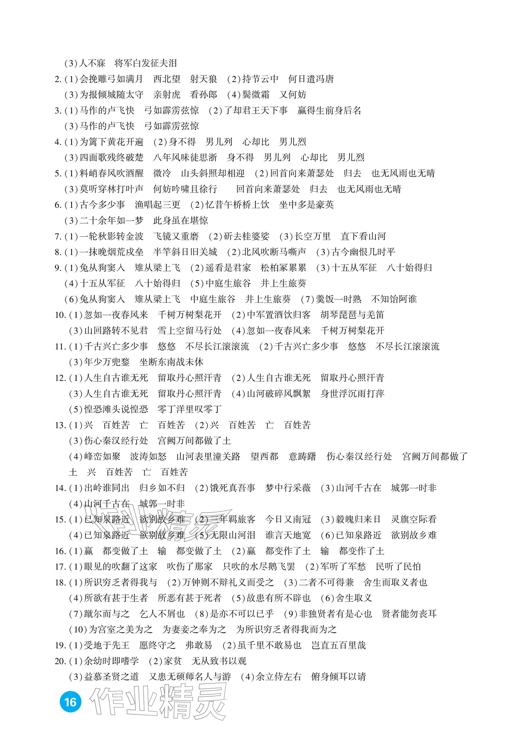 2026年中考总复习新疆文化出版社语文&nbsp;参考答案第16页