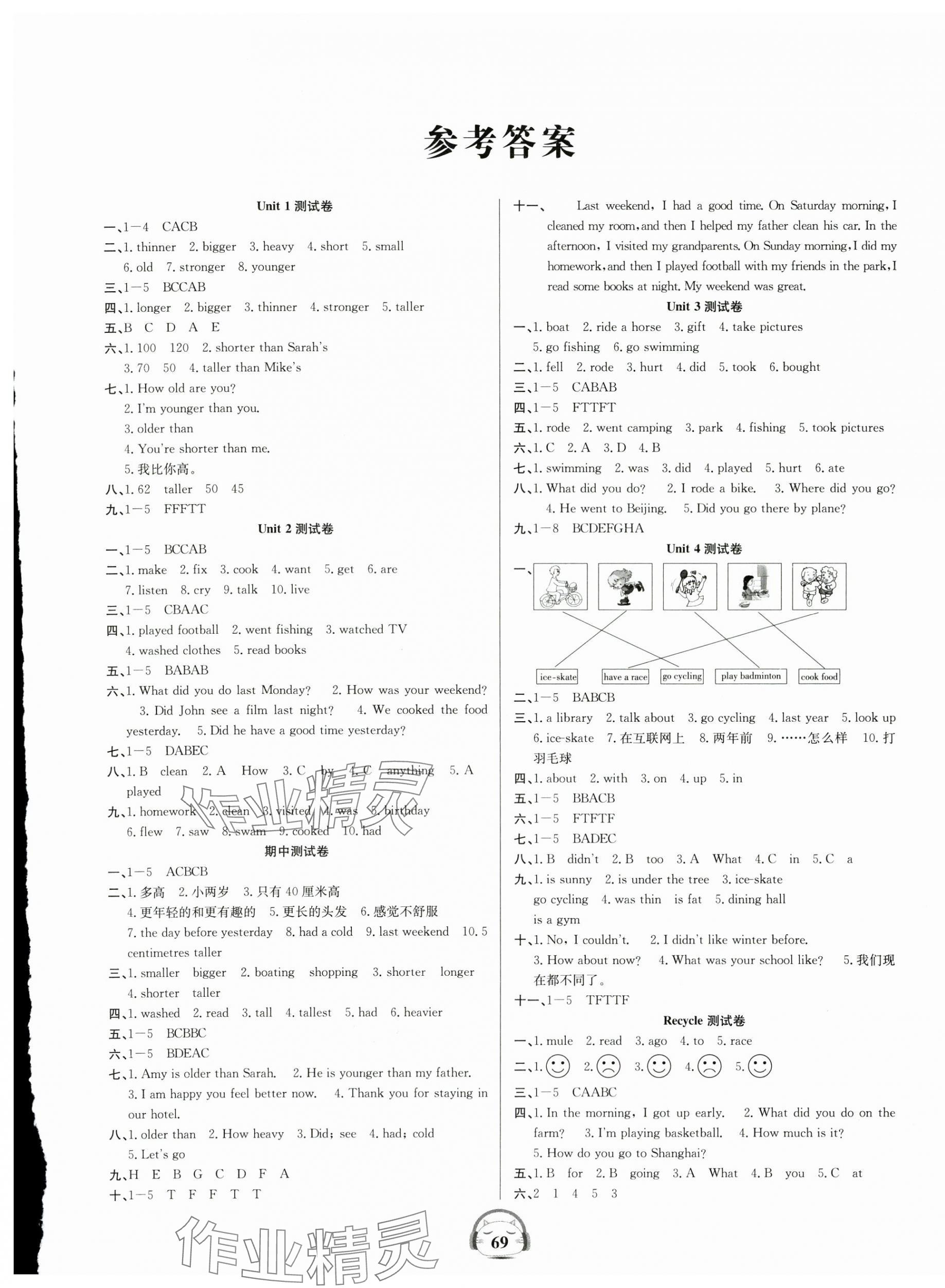 2025年品優好卷單元加期末卷六年級英語下冊人教版 參考答案第1頁