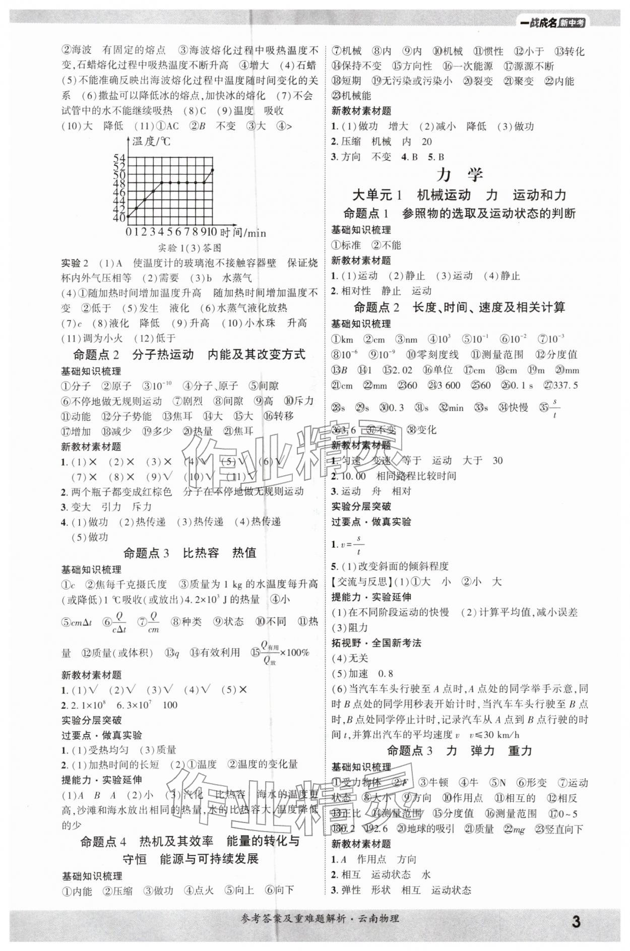 2026年一战成名考前新方案物理云南专版&nbsp;参考答案第2页