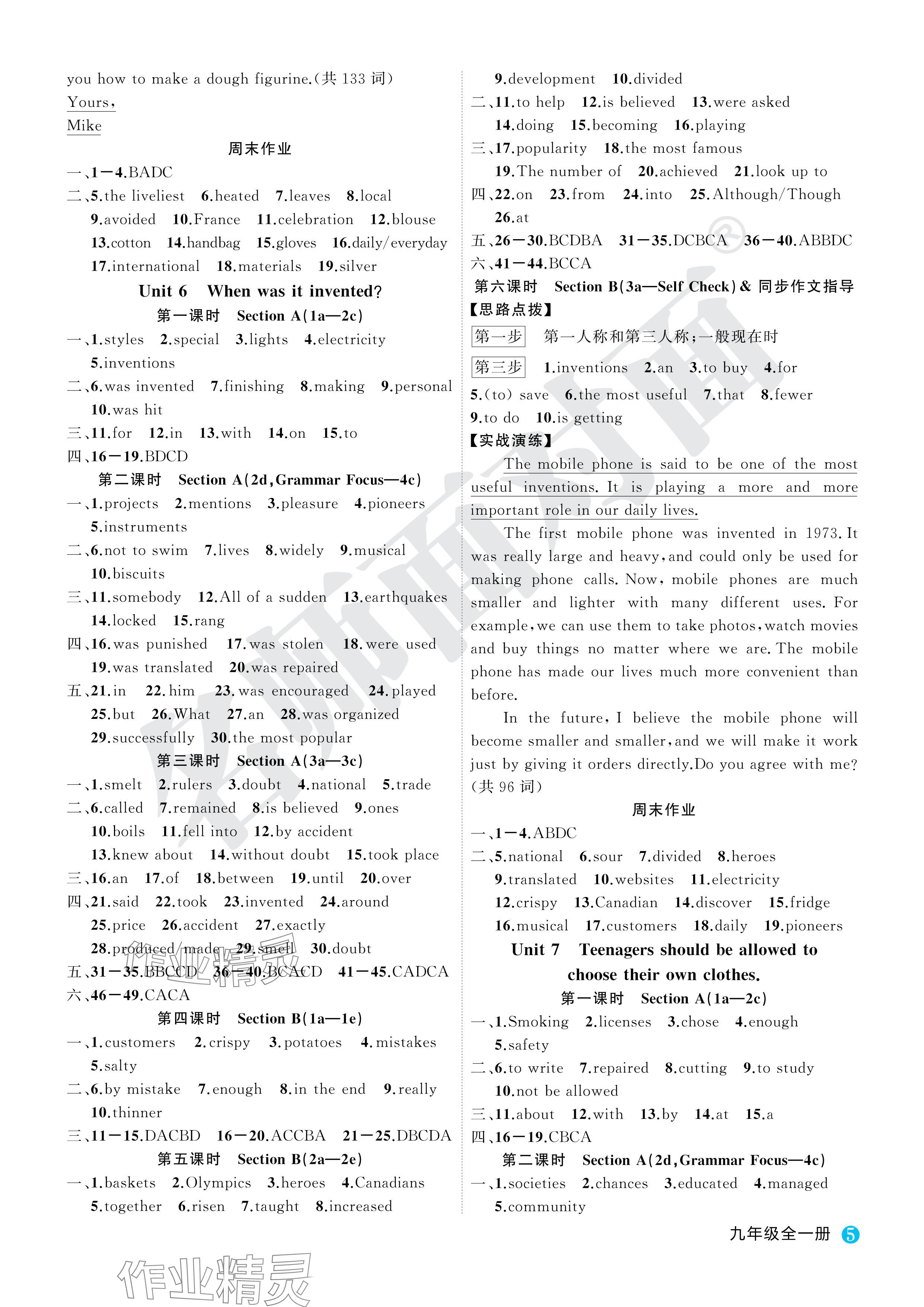 2024年名師面對(duì)面學(xué)科素養(yǎng)評(píng)價(jià)九年級(jí)英語(yǔ)全一冊(cè)人教版 參考答案第5頁(yè)