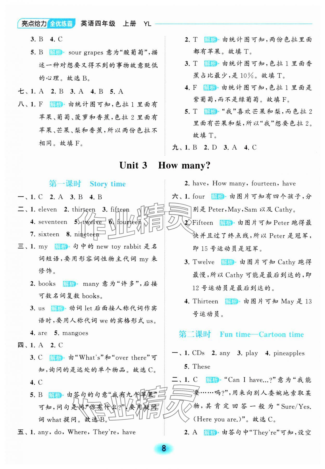 2023年亮點給力全優(yōu)練霸四年級英語上冊譯林版 參考答案第8頁