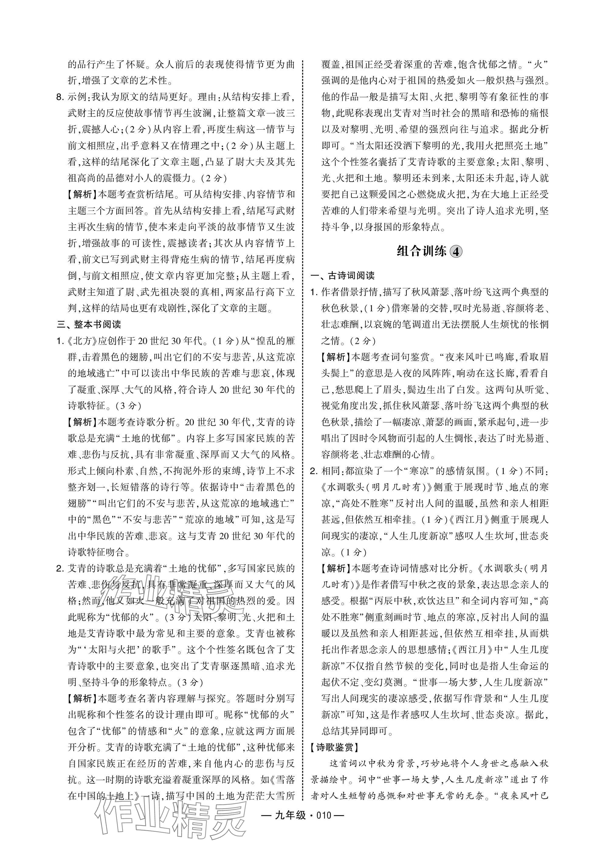 2025年學(xué)霸組合訓(xùn)練九年級(jí)語文人教版 參考答案第10頁