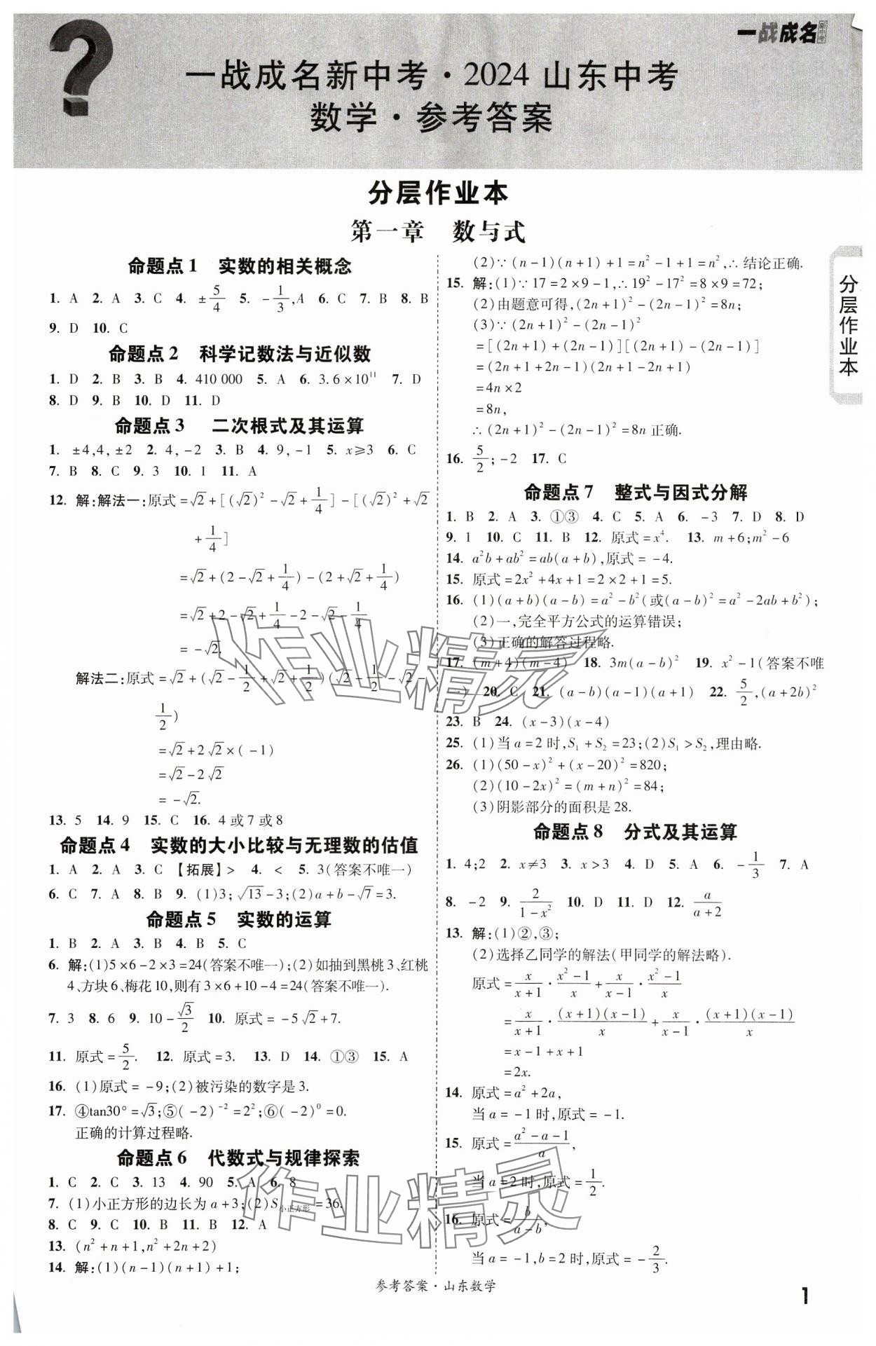2024年一战成名新中考数学山东专版 第1页