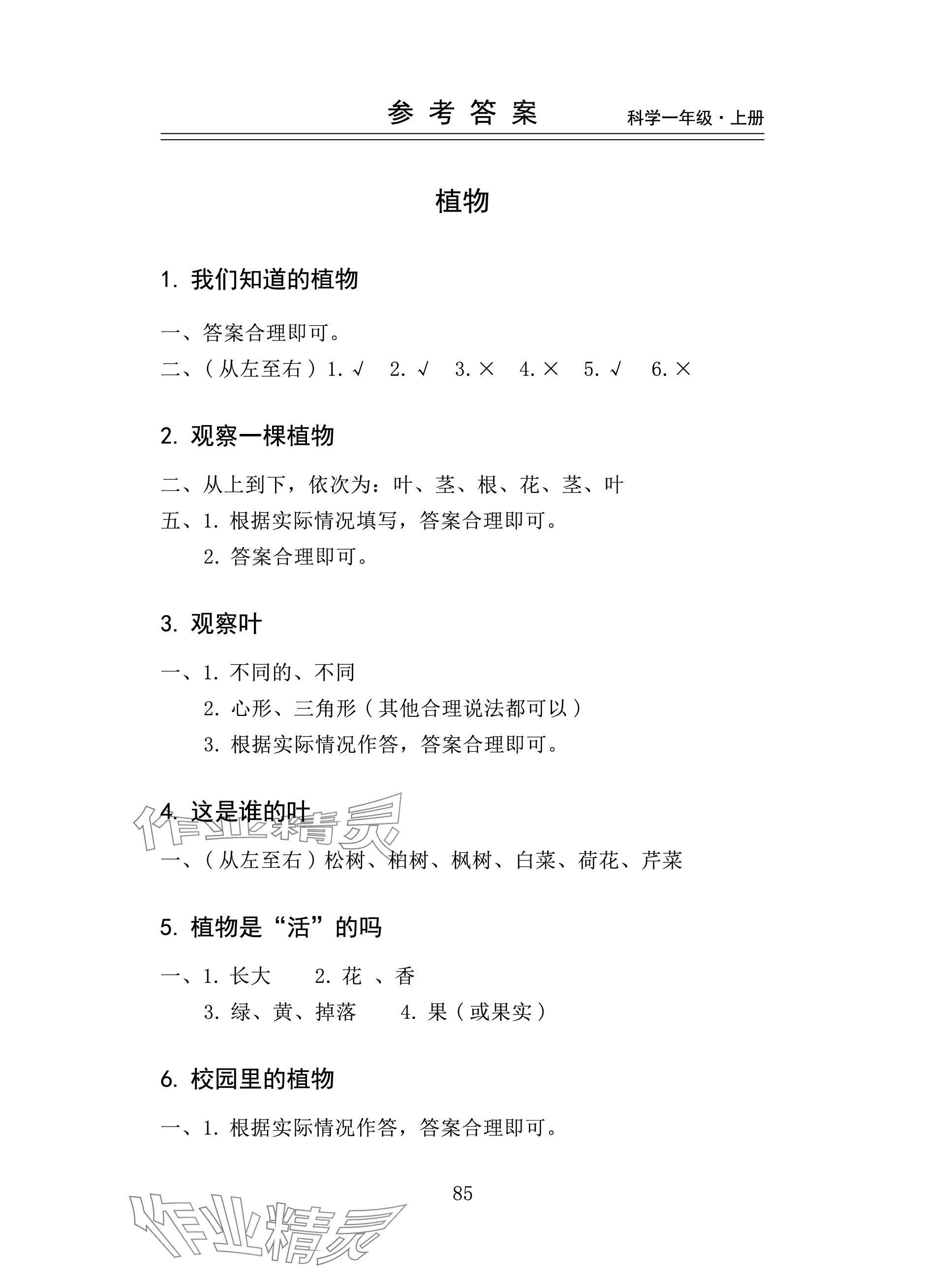 2023年新思維伴你學(xué)一年級(jí)科學(xué)上冊(cè)教科版 參考答案第1頁