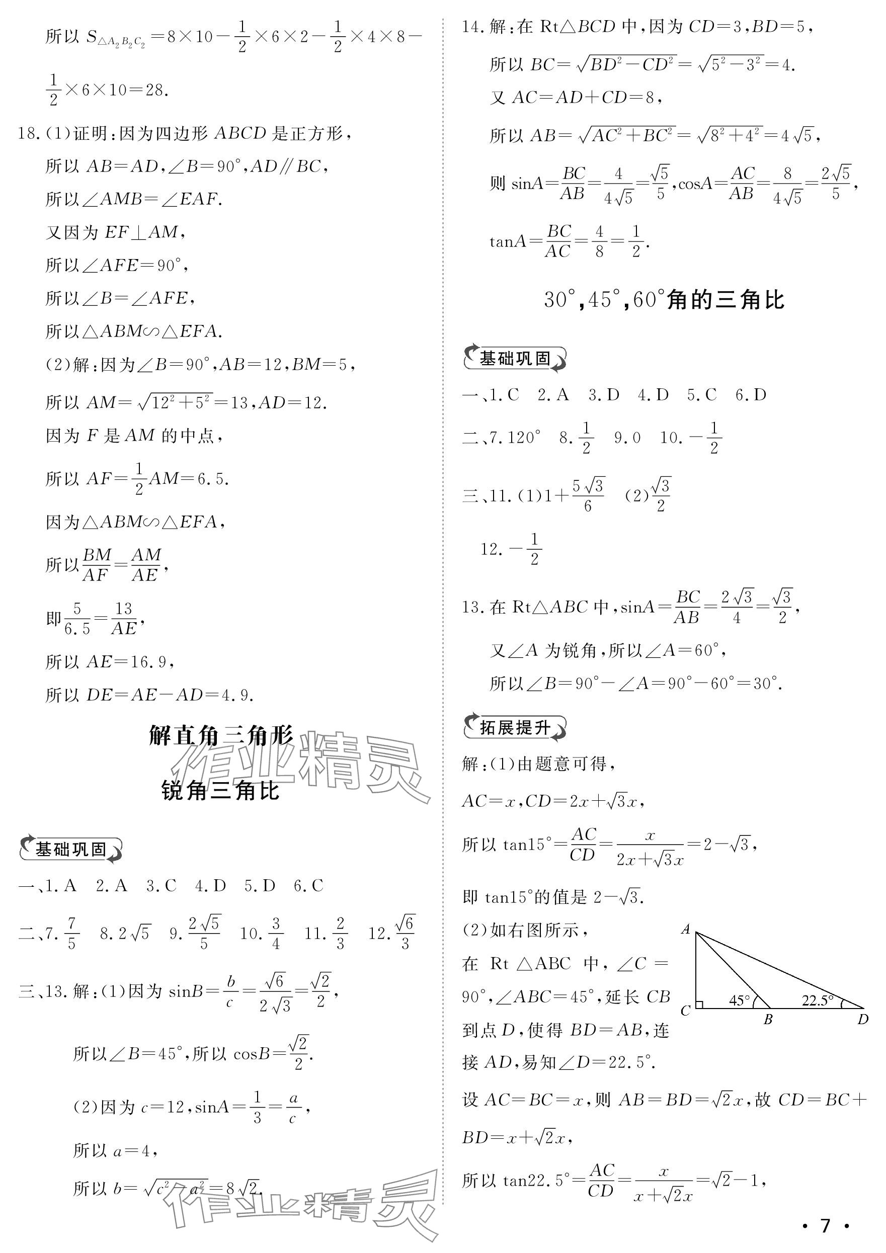 2023年行知天下九年級數(shù)學(xué)上冊青島版 參考答案第7頁