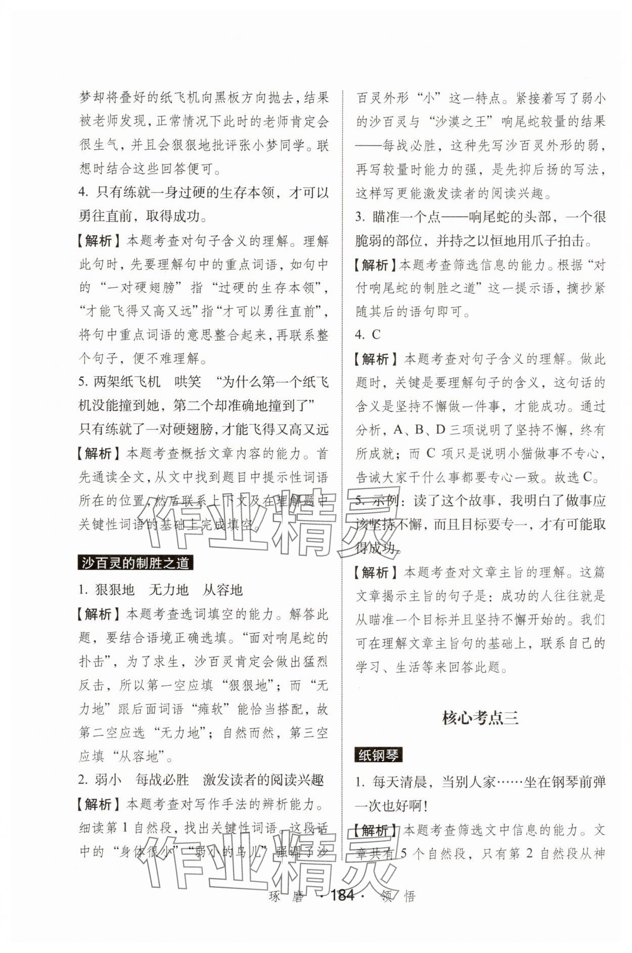 2025年小学语文考试阅读真题精选专练详解四年级人教版 参考答案第5页