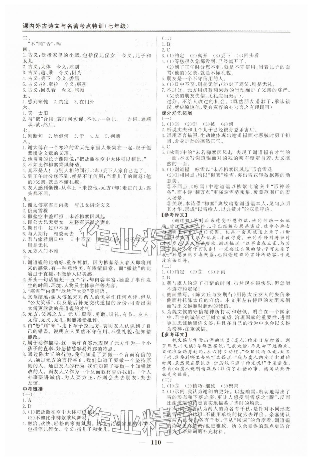 2025年课内外古诗文与名著考点特训七年级语文上册人教版 第2页