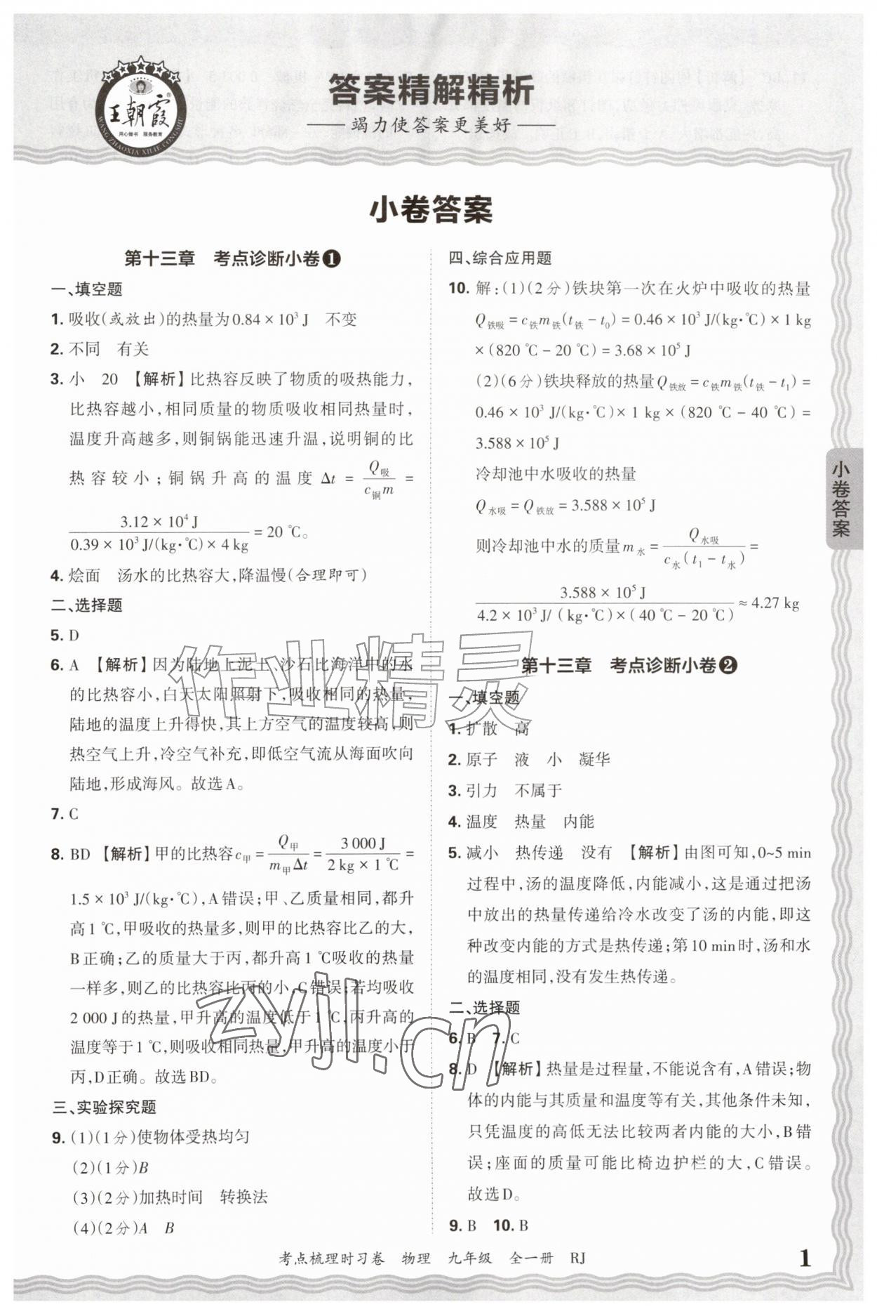 2026年王朝霞考点梳理时习卷九年级物理全一册人教版&nbsp;第1页