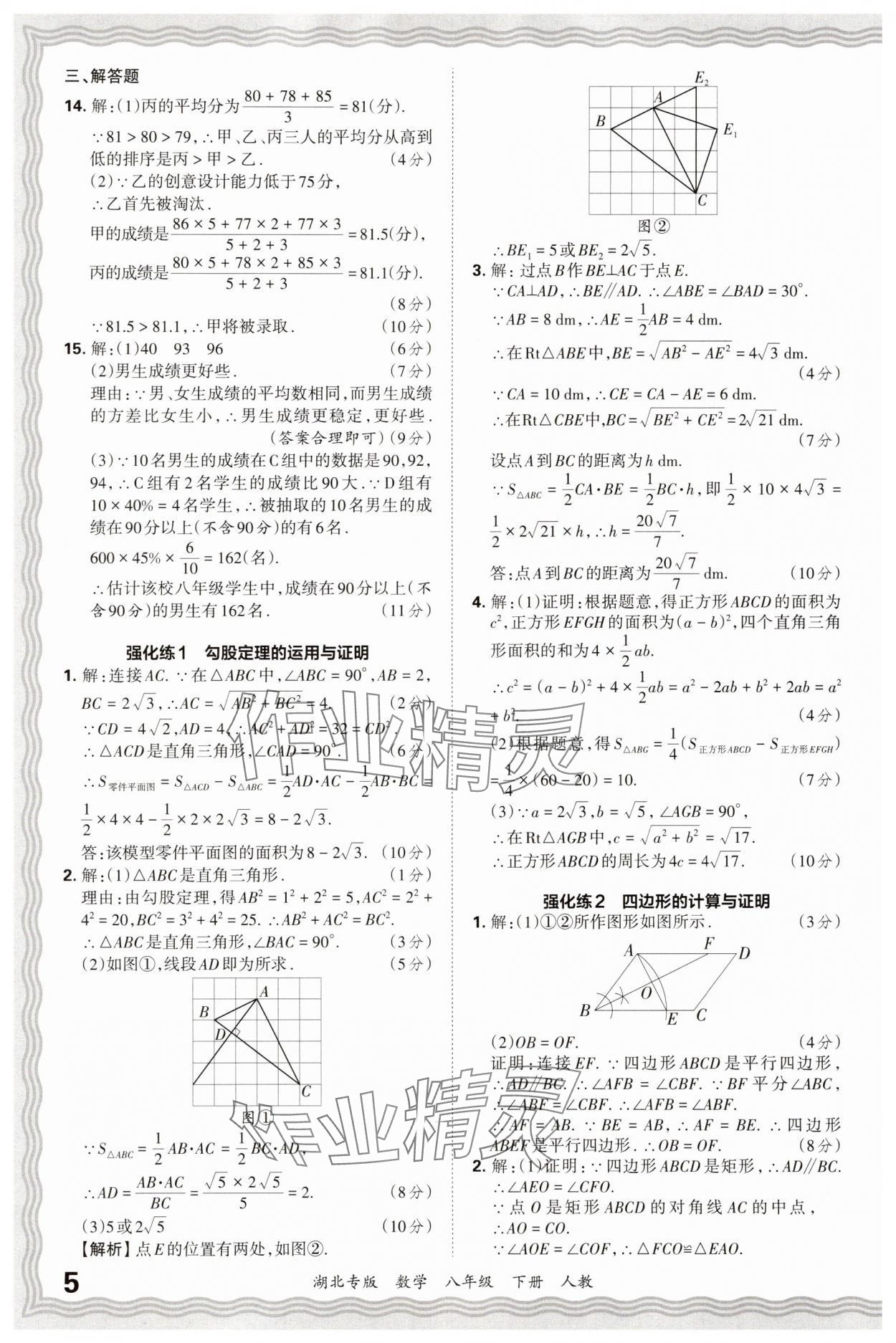2025年王朝霞各地期末试卷精选八年级数学下册人教版湖北专版 参考答案第5页
