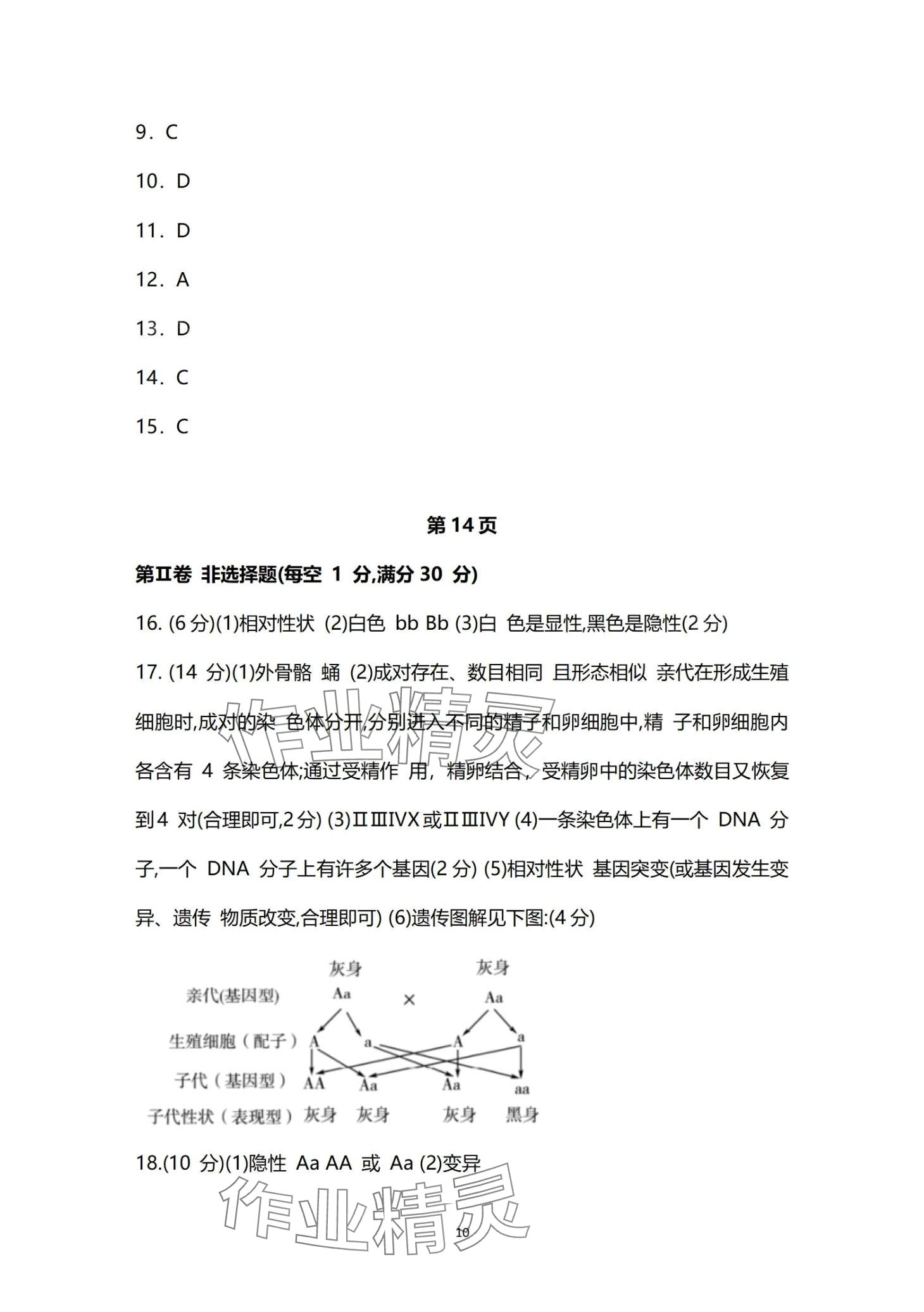 2024年同步練習(xí)冊(cè)分層檢測(cè)卷八年級(jí)生物全一冊(cè) 第10頁(yè)