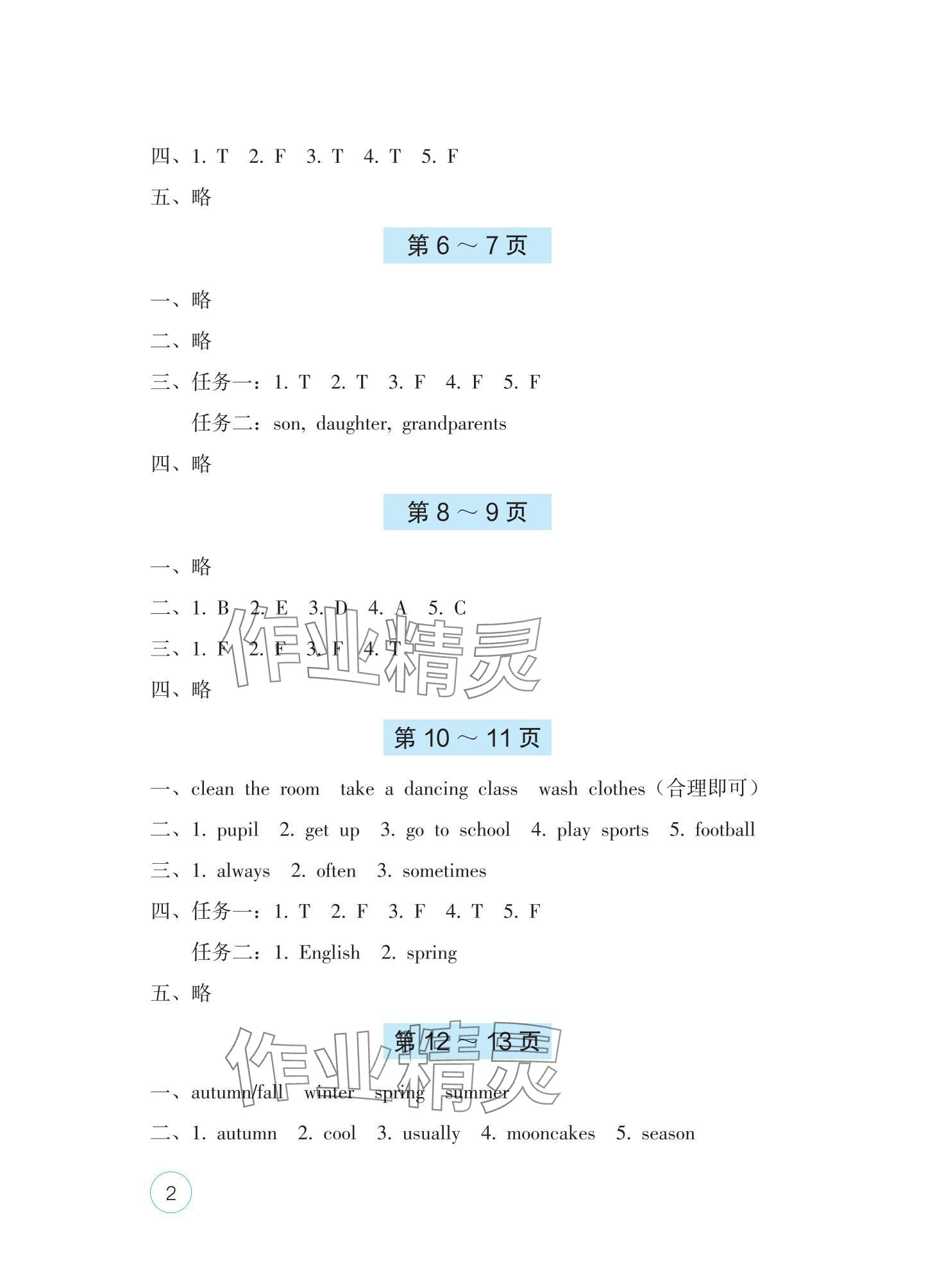 2025年暑假生活海燕出版社五年级英语人教版 参考答案第2页