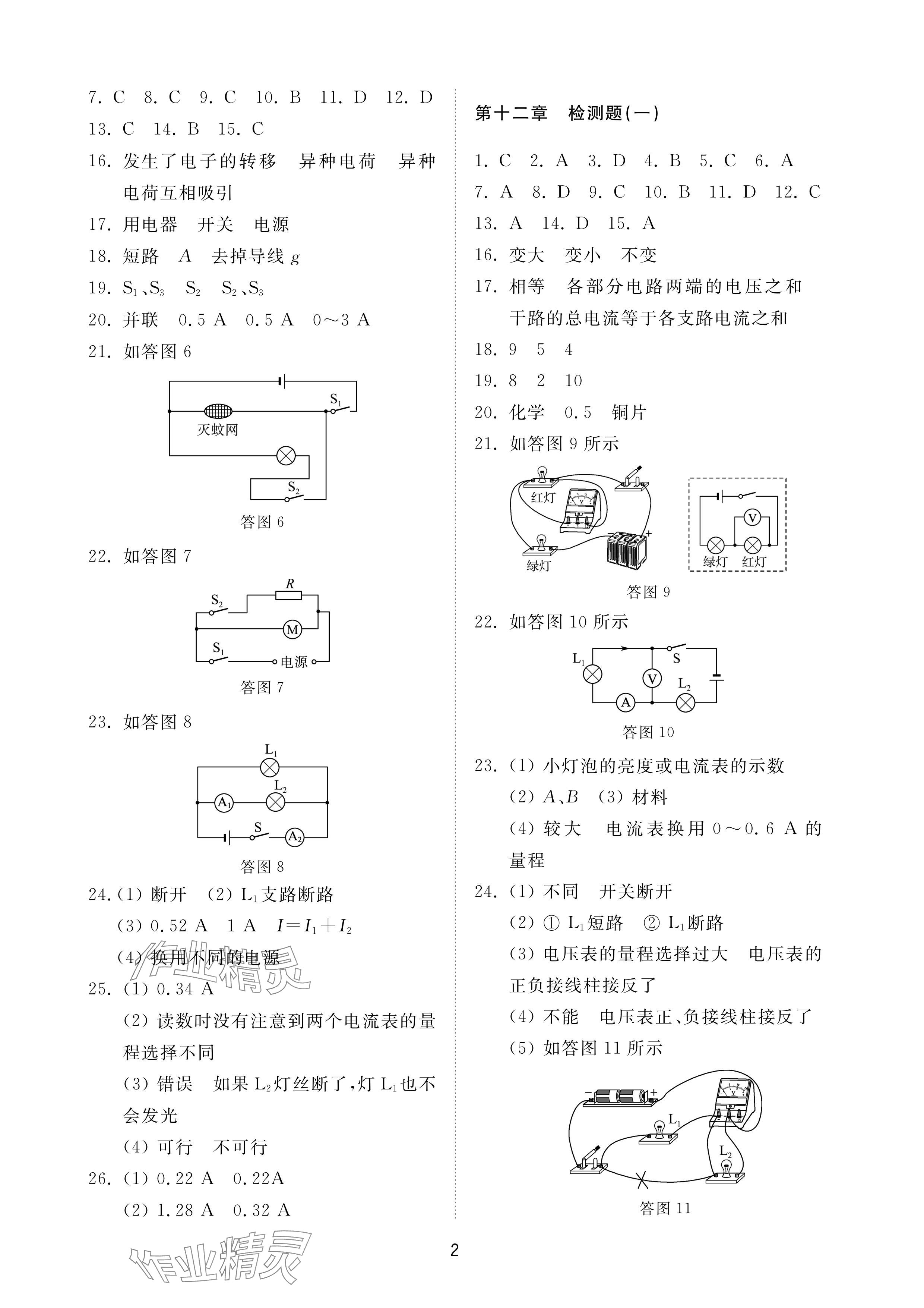 2024年同步練習(xí)冊(cè)配套檢測(cè)卷九年級(jí)物理上冊(cè)魯教版五四制 參考答案第2頁(yè)