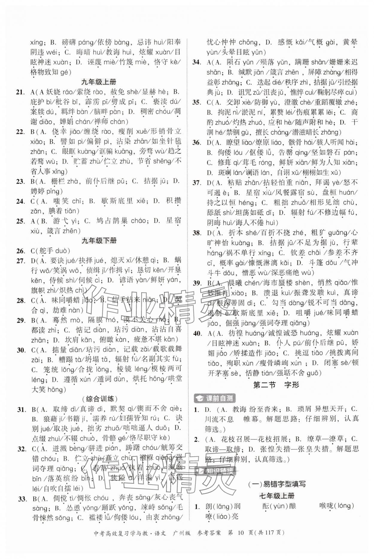 2024年中考高效復習學與教語文廣州專版 參考答案第10頁