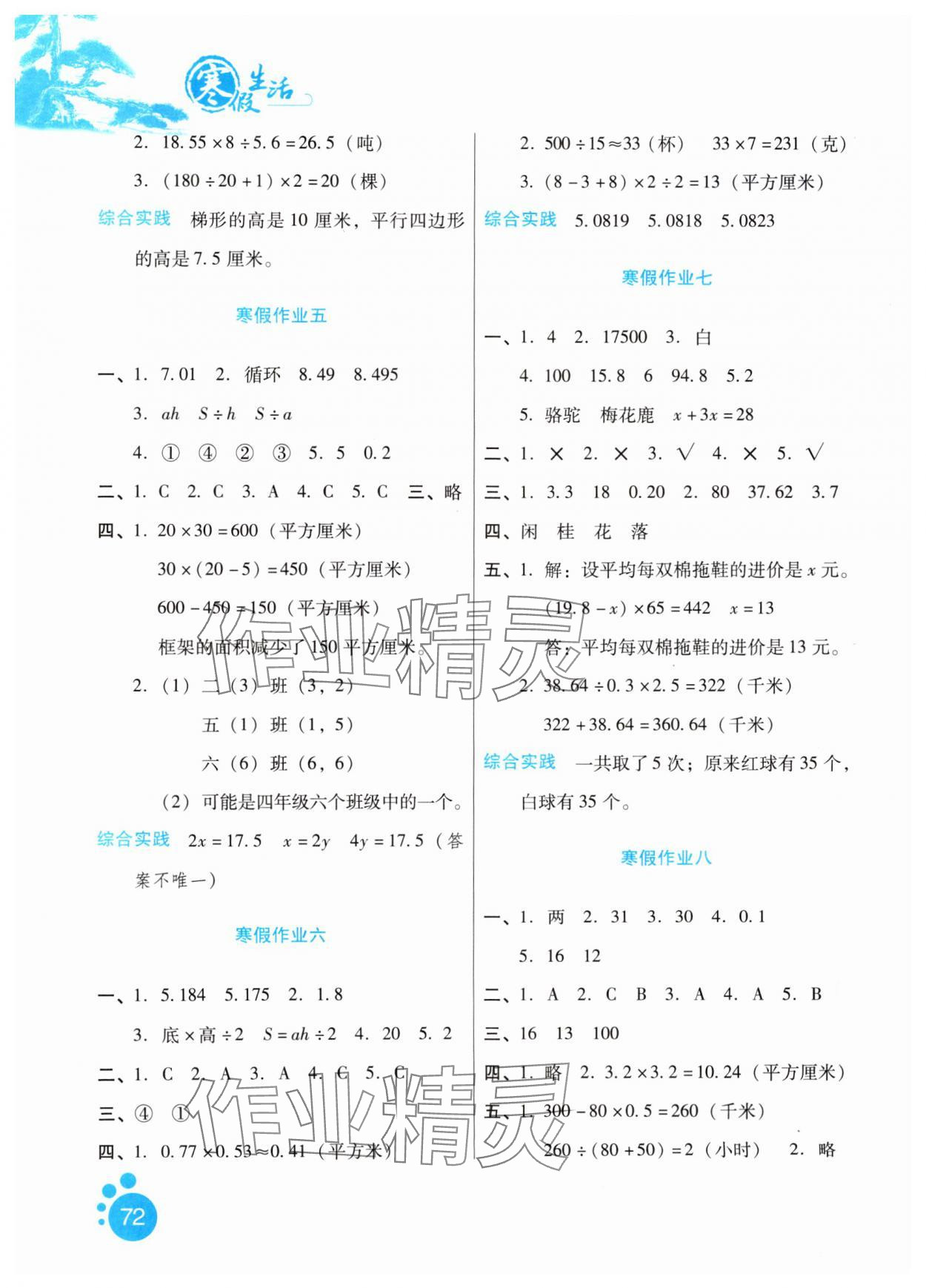 2025年寒假生活五年級(jí)數(shù)學(xué)通用版河北少年兒童出版社 第2頁(yè)