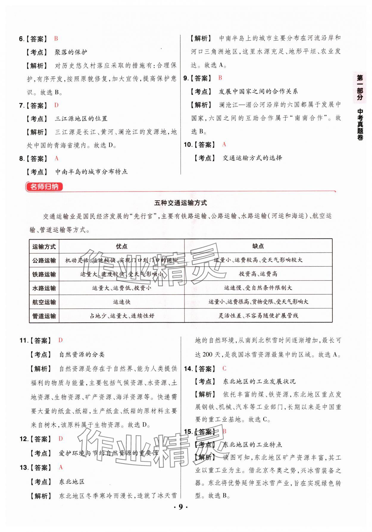 2024年晉一中考山西真題地理 參考答案第9頁