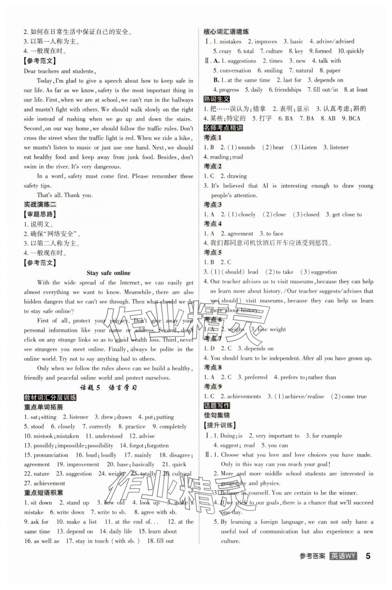 2025年中考总复习名师A计划英语中考外研版合肥专版 参考答案第5页