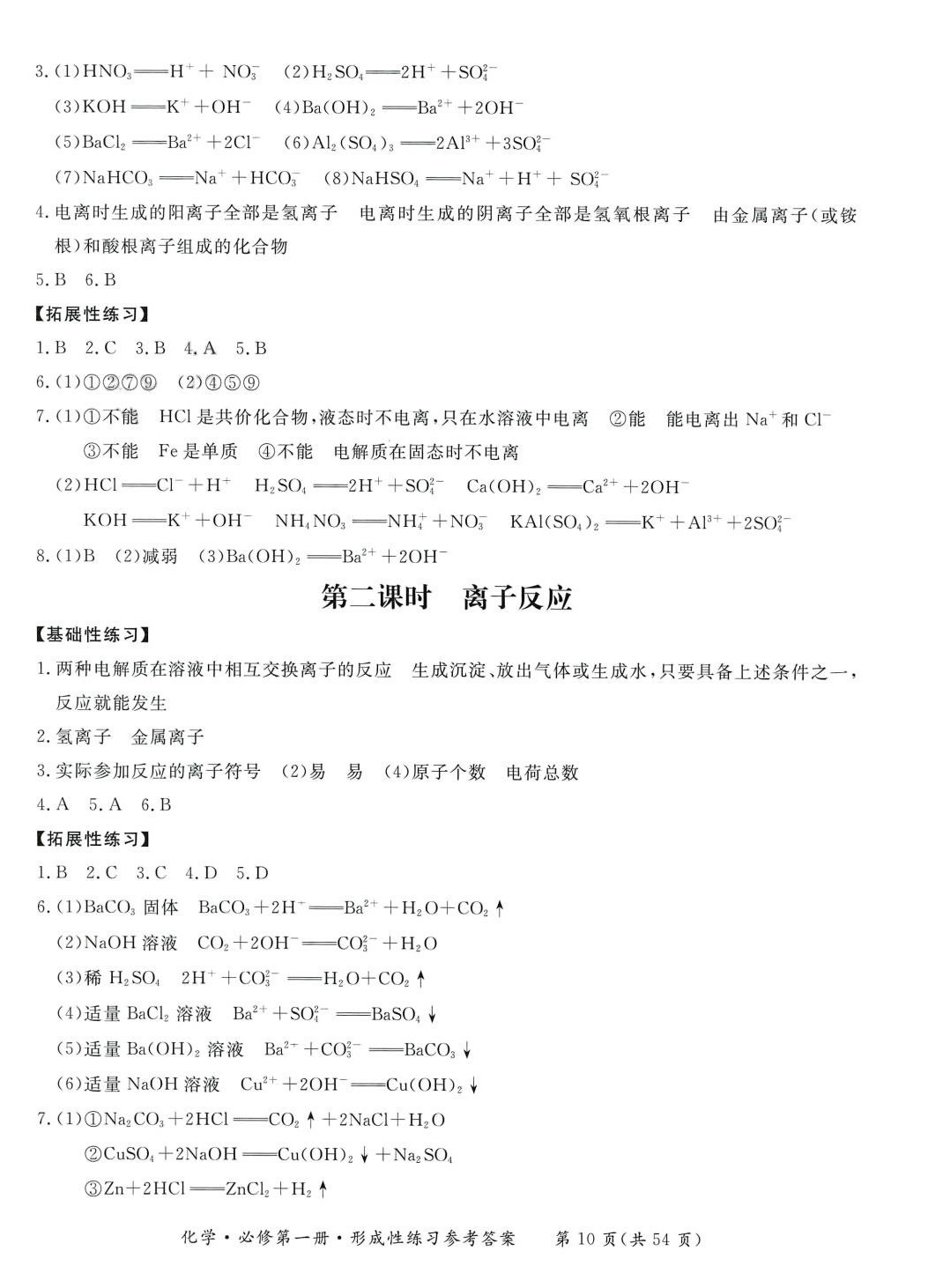 2024年形成性練習(xí)與檢測(cè)高中化學(xué)必修第一冊(cè) 第10頁