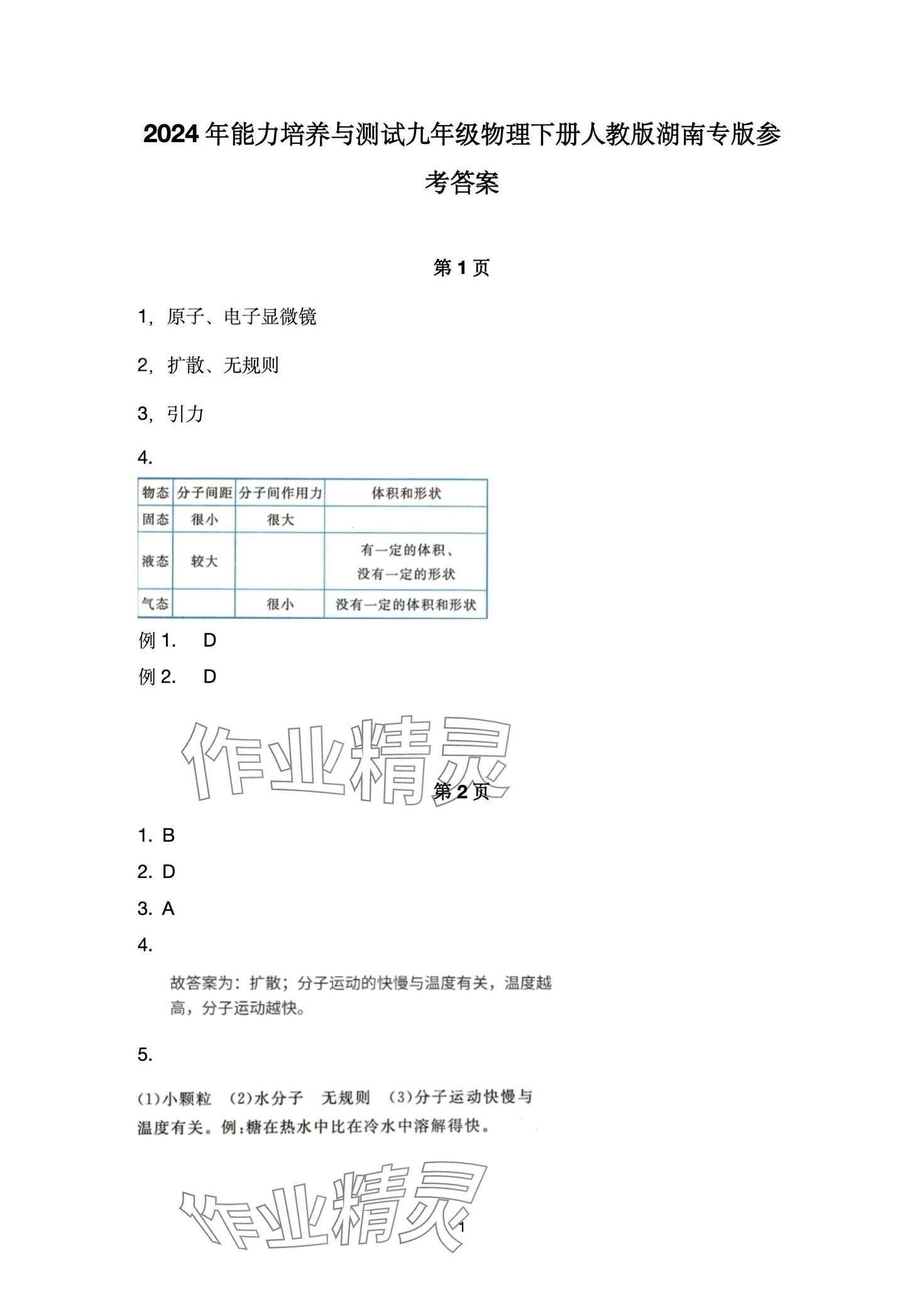 2024年能力培养与测试九年级物理下册人教版湖南专版 第1页