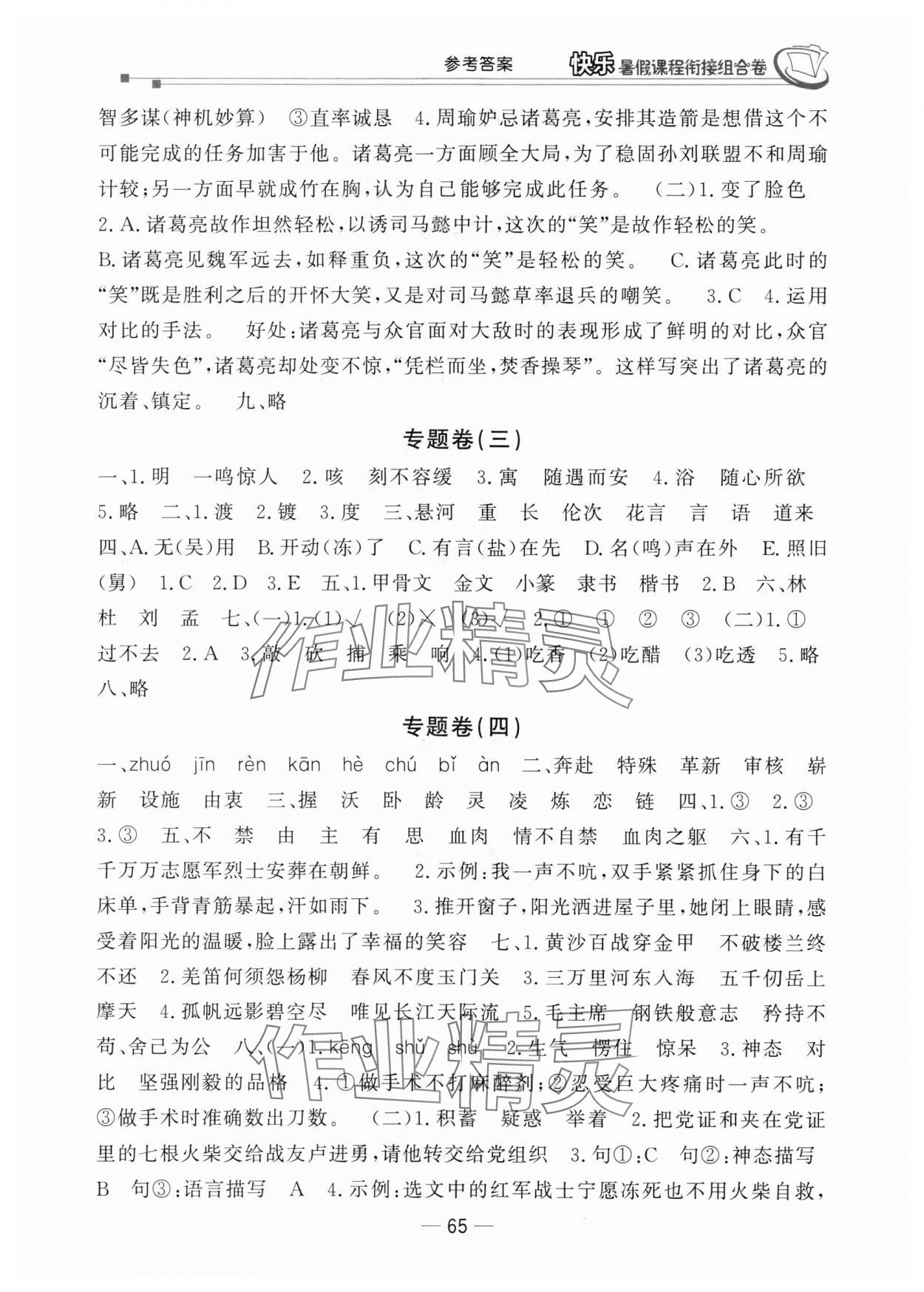 2025年快乐暑假课程衔接组合卷五年级语文人教版 参考答案第2页