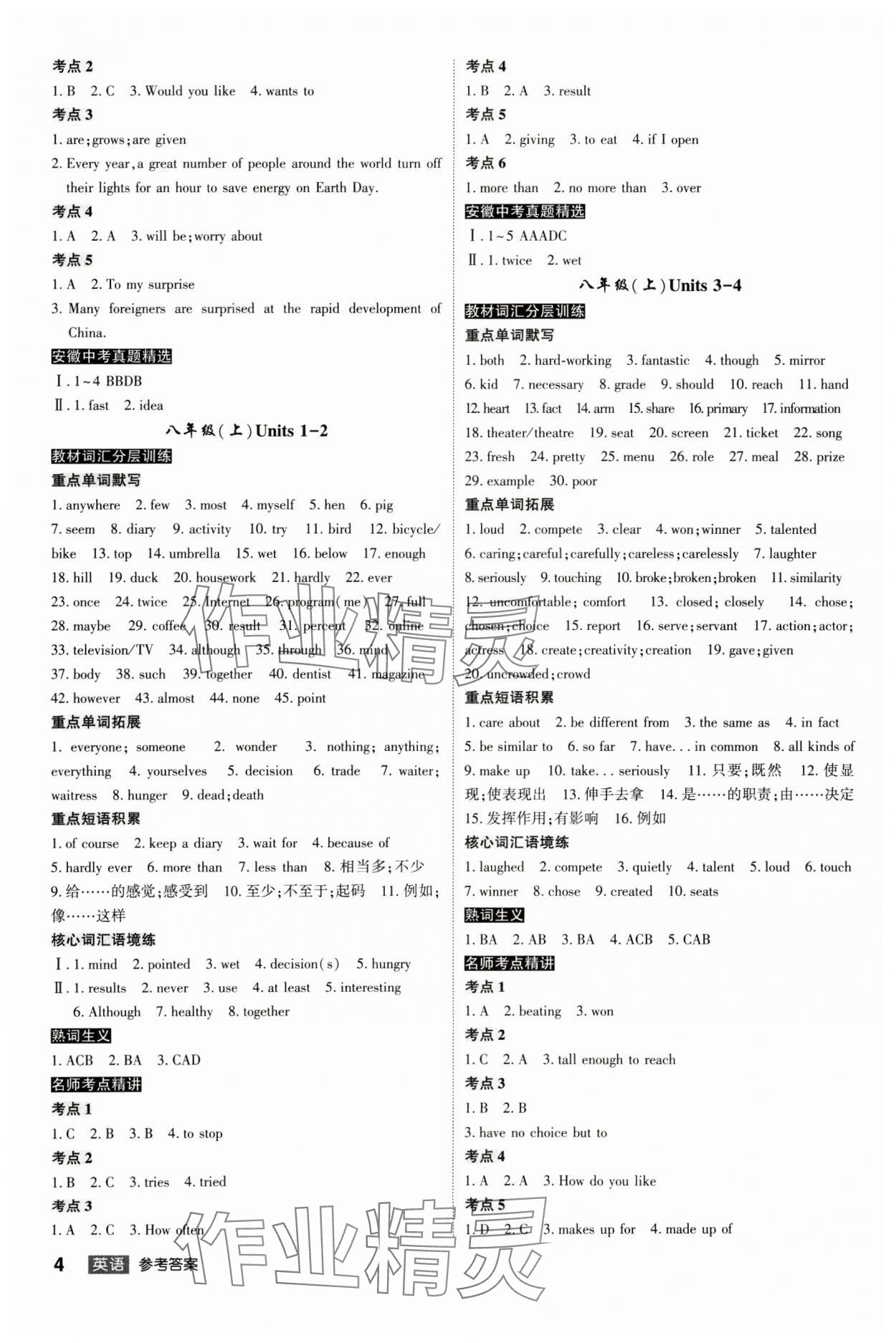 2025年中考總復(fù)習(xí)名師A計劃英語中考 參考答案第4頁