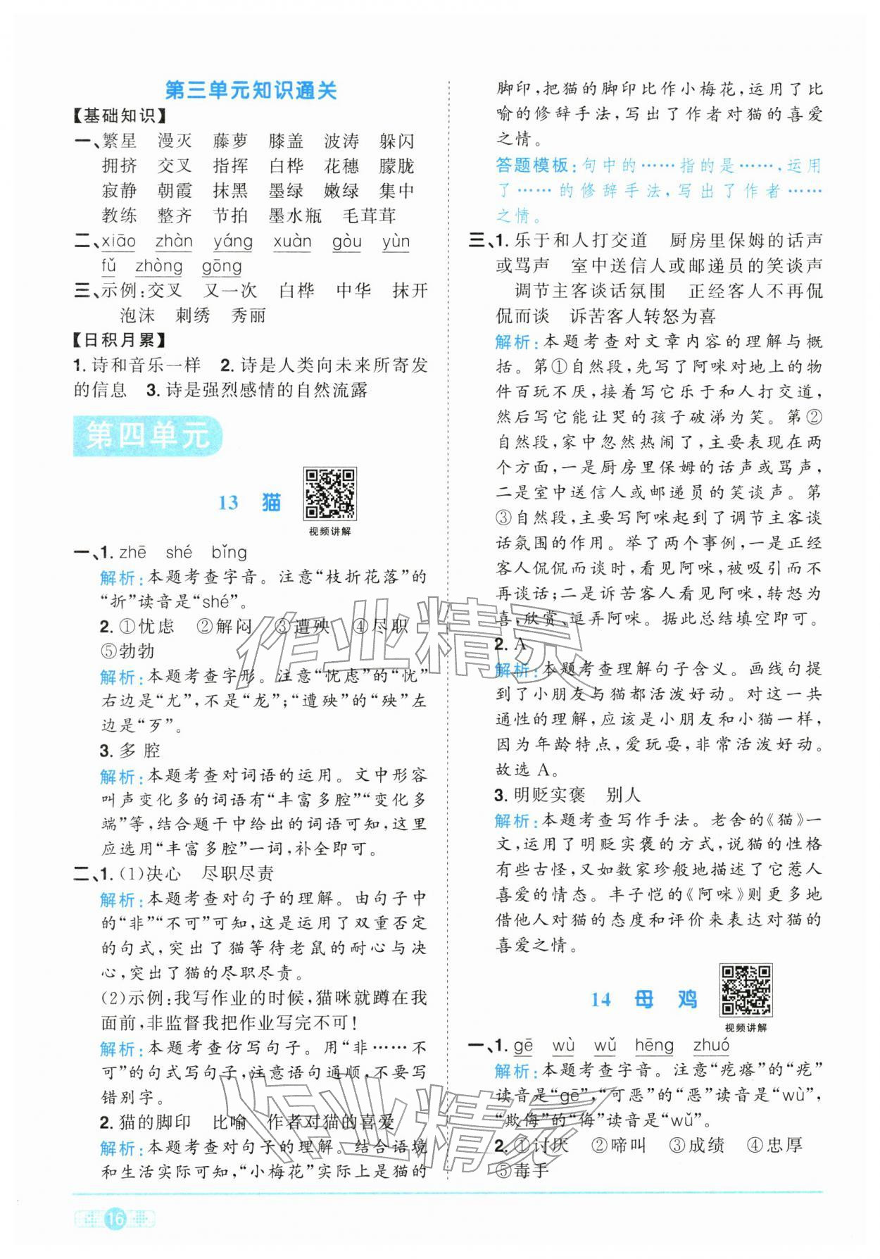 2026年陽光同學(xué)課時(shí)全優(yōu)訓(xùn)練四年級(jí)語文下冊(cè)人教版浙江專版&nbsp;參考答案第16頁