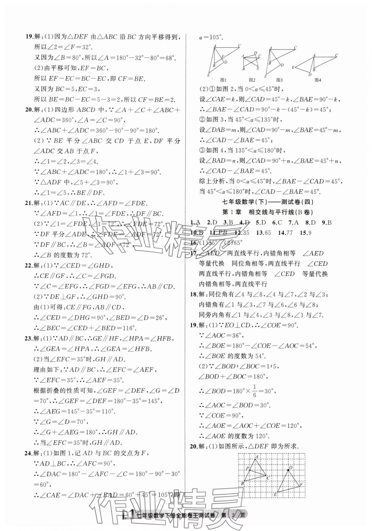 2025年全能卷王單元測試卷七年級數(shù)學下冊浙教版 參考答案第3頁