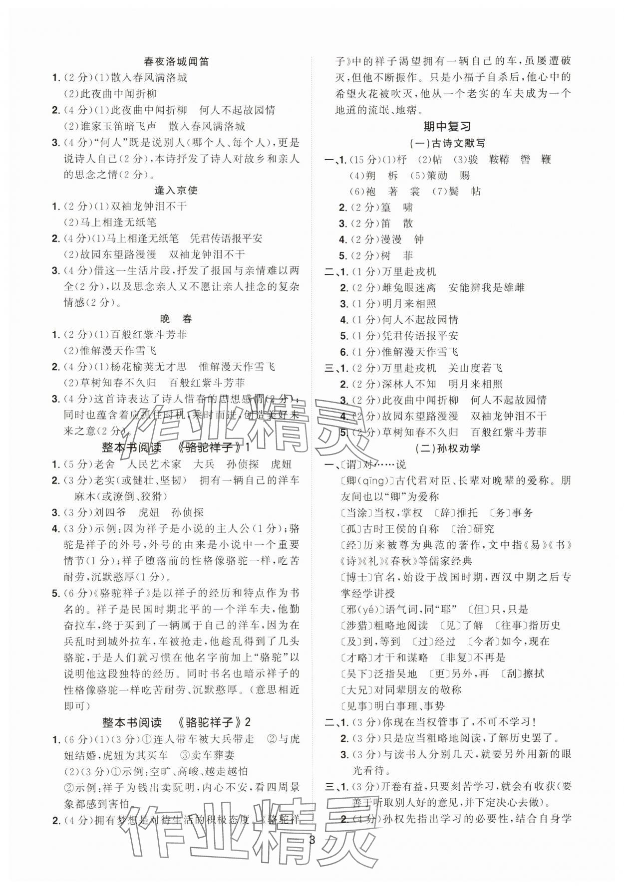 2025年陽(yáng)光同學(xué)分層設(shè)計(jì)七年級(jí)語文下冊(cè)人教版福建專版 參考答案第3頁(yè)