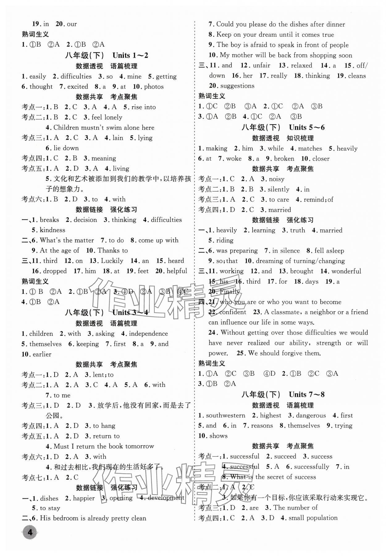 2024年中考大數(shù)據(jù)英語(yǔ)中考河北專版&nbsp;參考答案第4頁(yè)