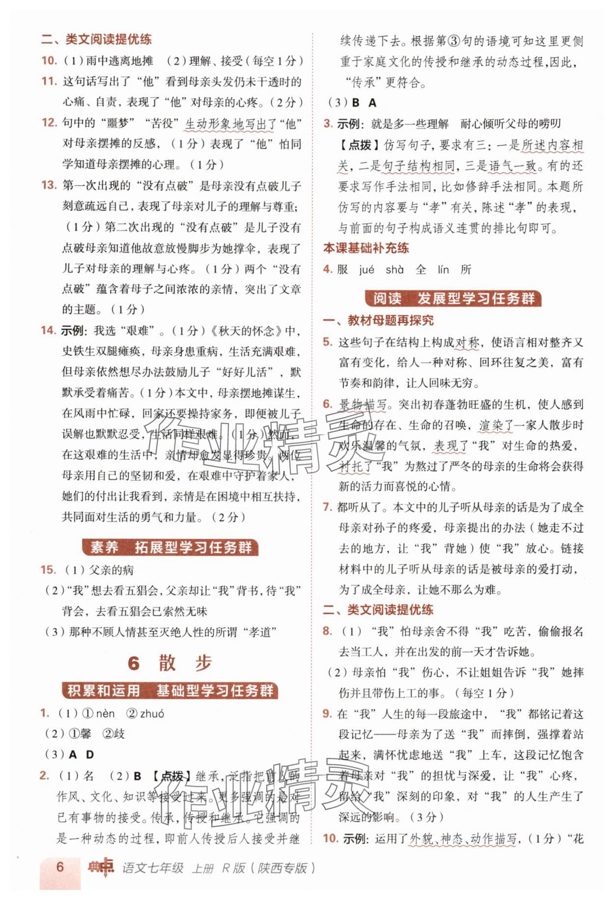 2025年綜合應用創新題典中點七年級語文上冊人教版陜西專版&nbsp;參考答案第6頁