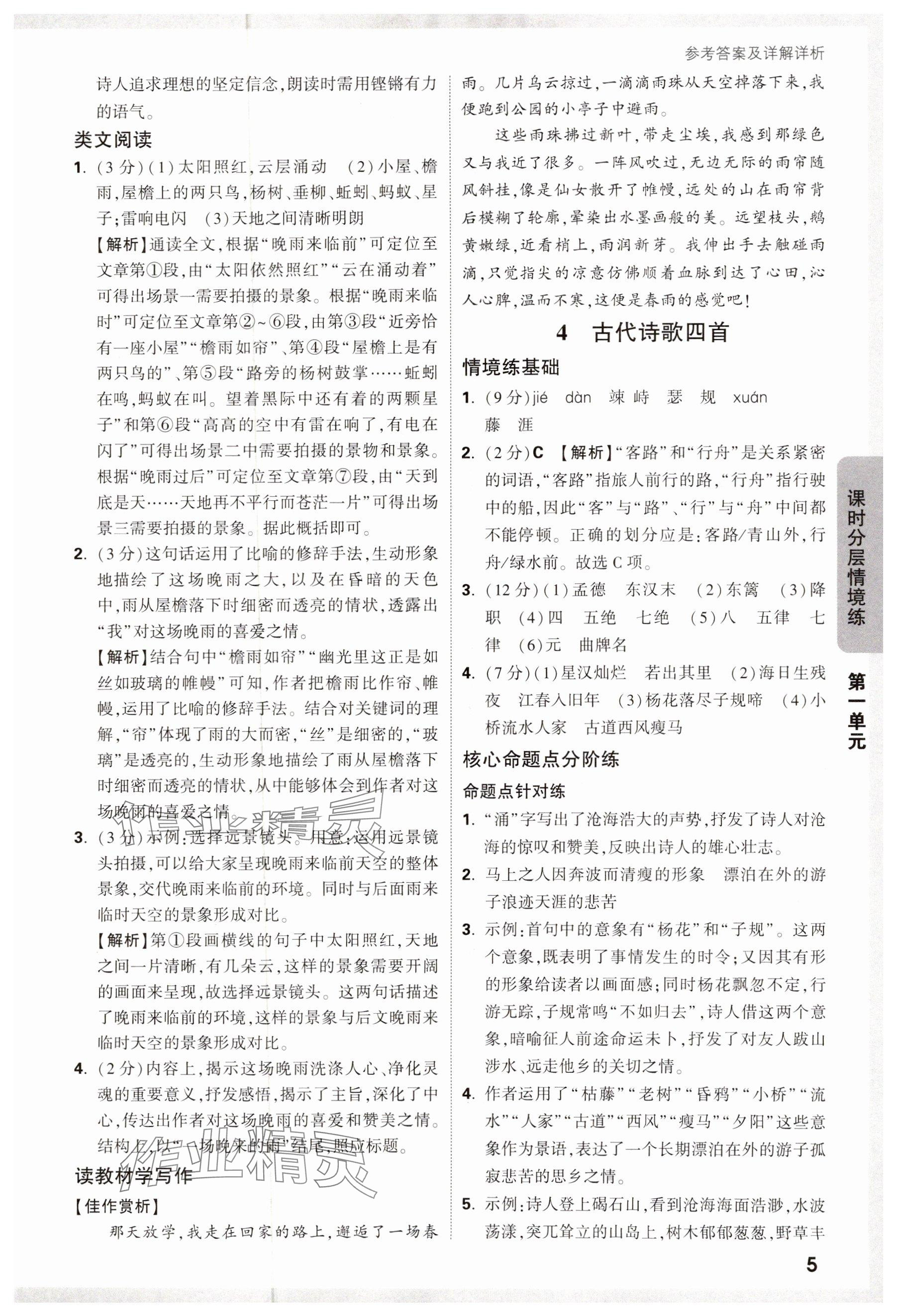2024年萬唯中考情境題七年級(jí)語文上冊(cè)人教版 第5頁